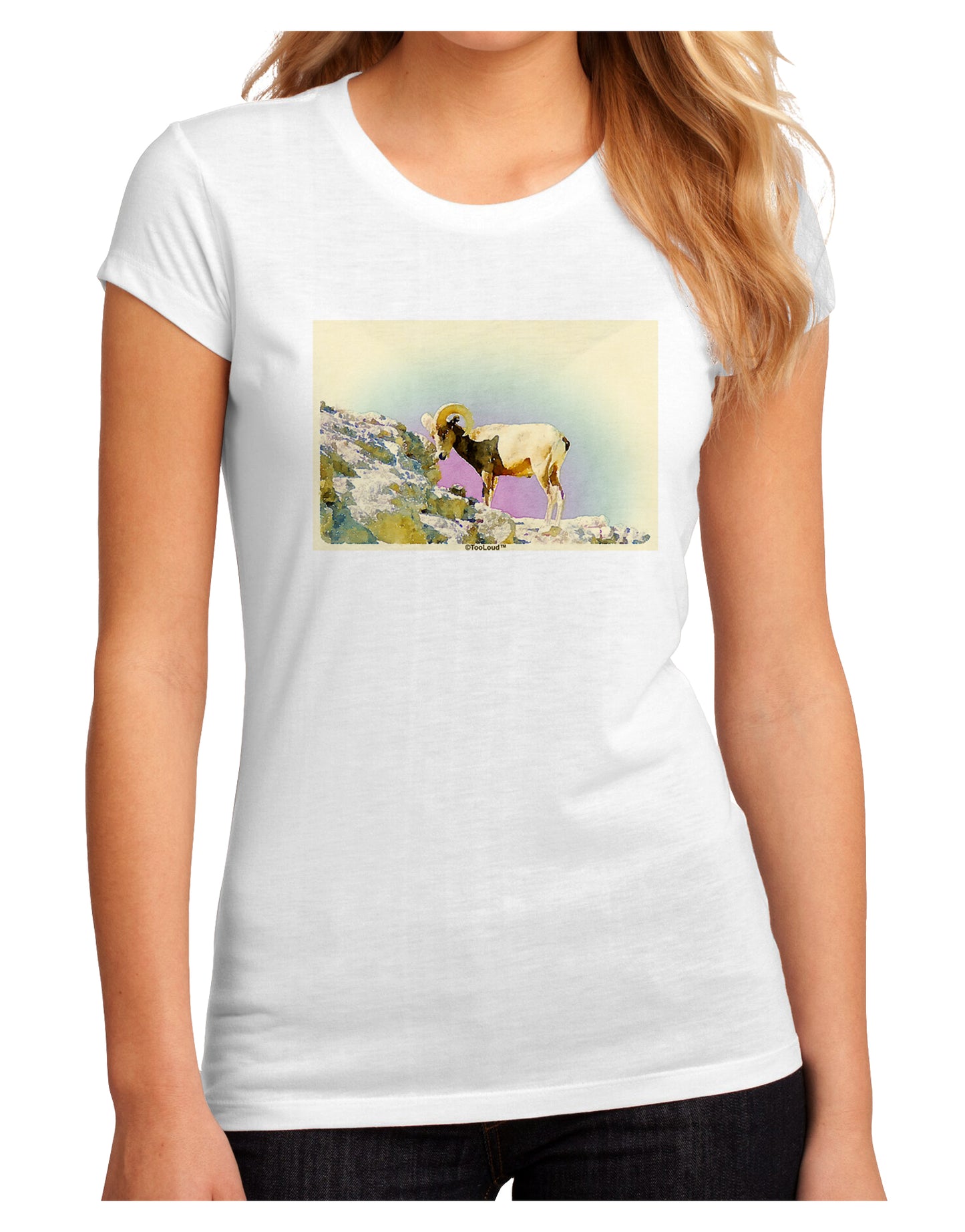 Bighorn Ram Watercolor Juniors Sublimate Tee-TooLoud-White-Small-Davson Sales