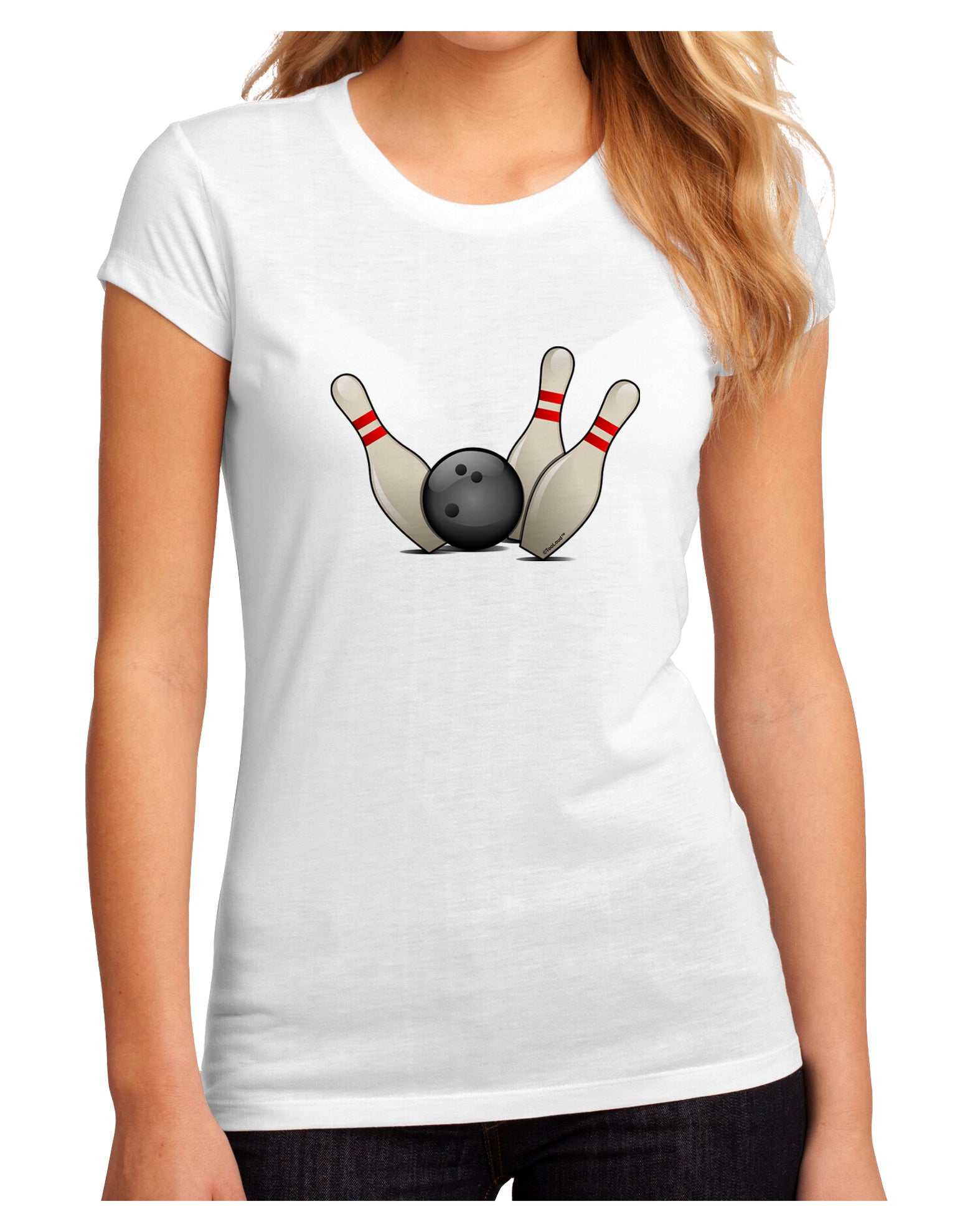 Bowling Ball with Pins Juniors Petite Sublimate Tee-TooLoud-White-Small-Davson Sales