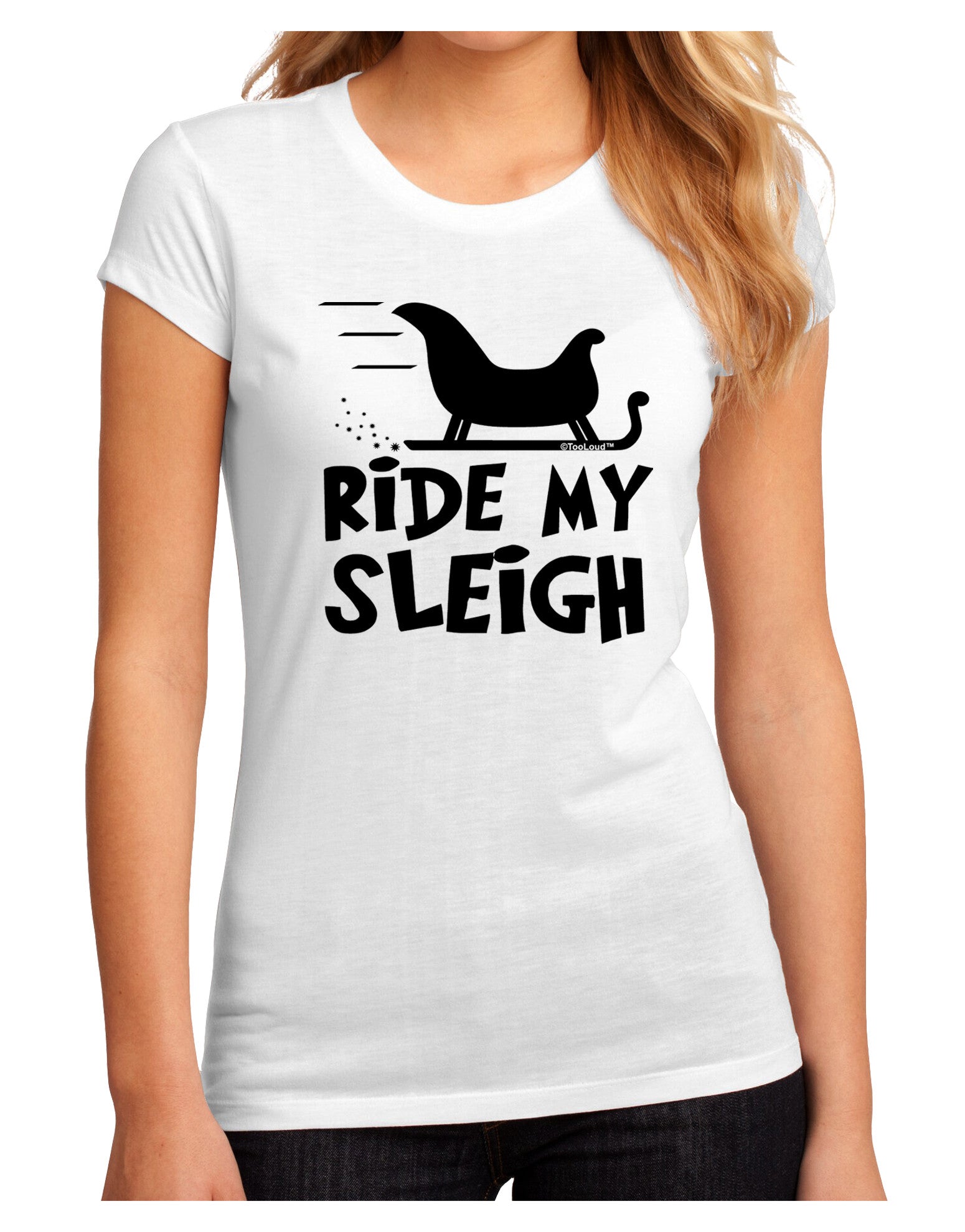 Ride My Sleigh BnW Juniors Sublimate Tee-TooLoud-White-Small-Davson Sales