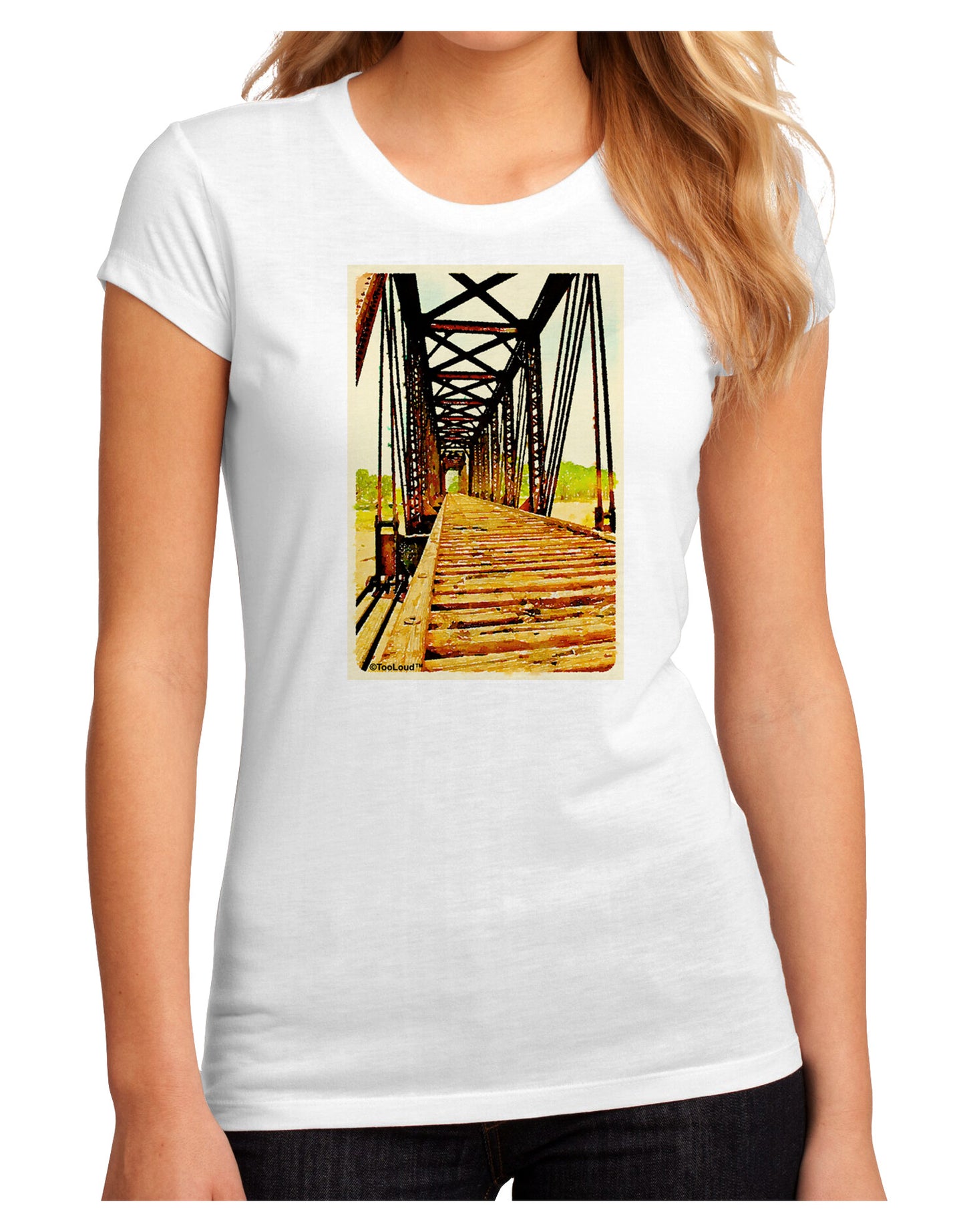 Colorado Bridge Watercolor Juniors Sublimate Tee-TooLoud-White-Small-Davson Sales