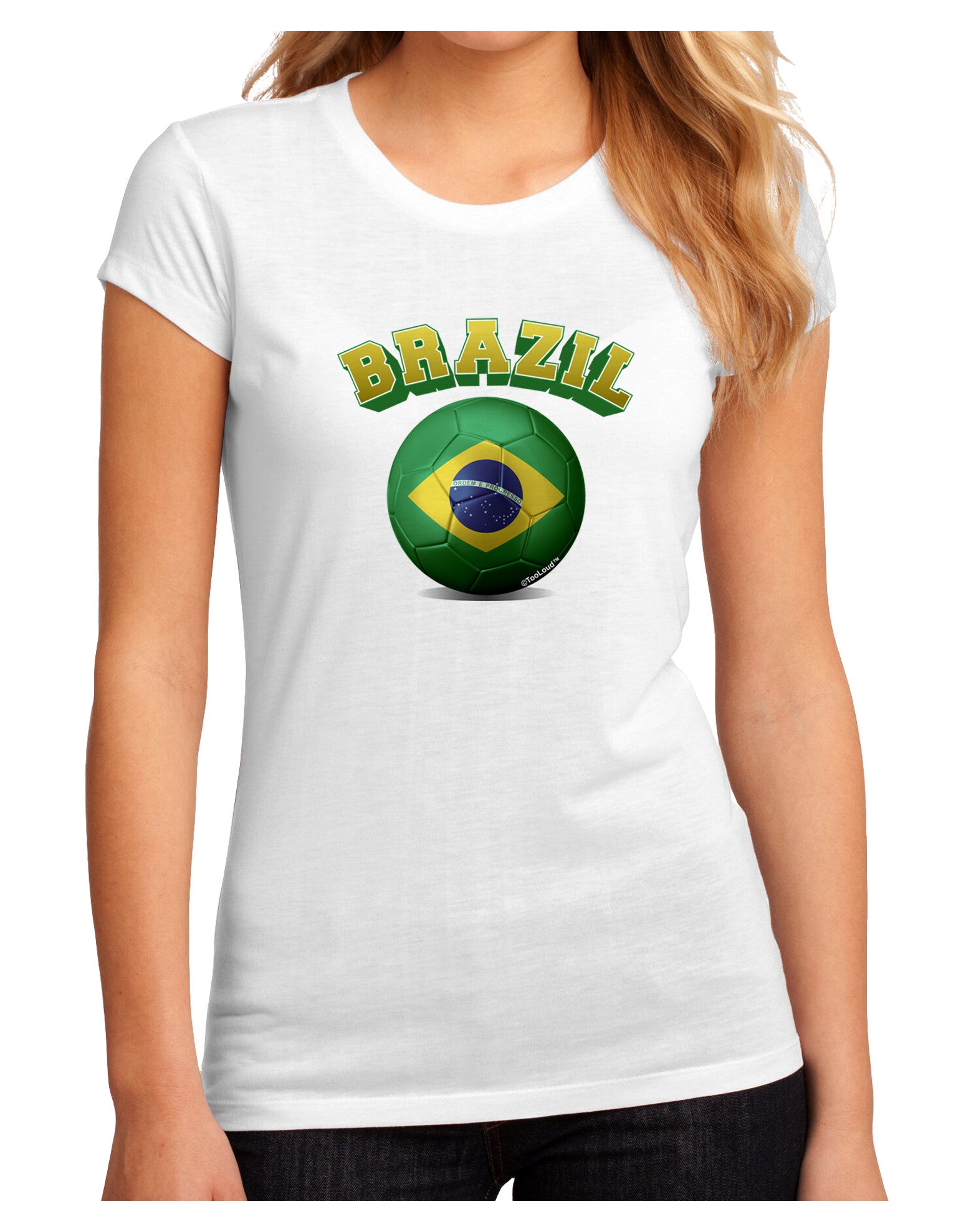 Soccer Ball Flag - Brazil Juniors Petite Sublimate Tee-TooLoud-White-Small-Davson Sales
