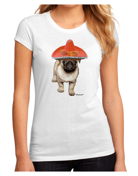 Pug Dog with Pink Sombrero Juniors Sublimate Tee by TooLoud-Womens T-Shirt-TooLoud-White-Small-Davson Sales