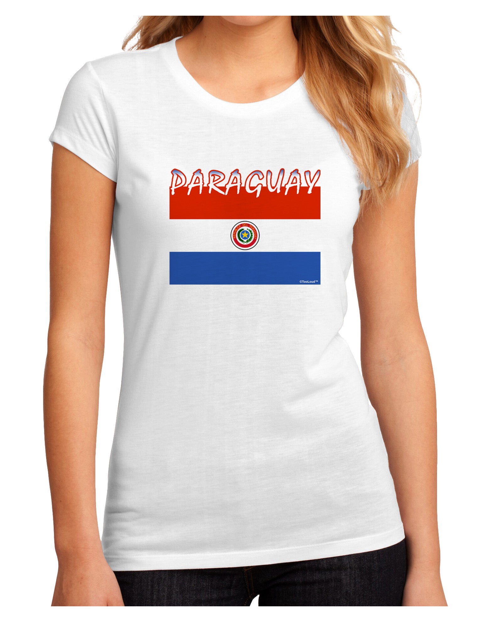 Paraguay Flag Juniors Petite Sublimate Tee-TooLoud-White-Small-Davson Sales