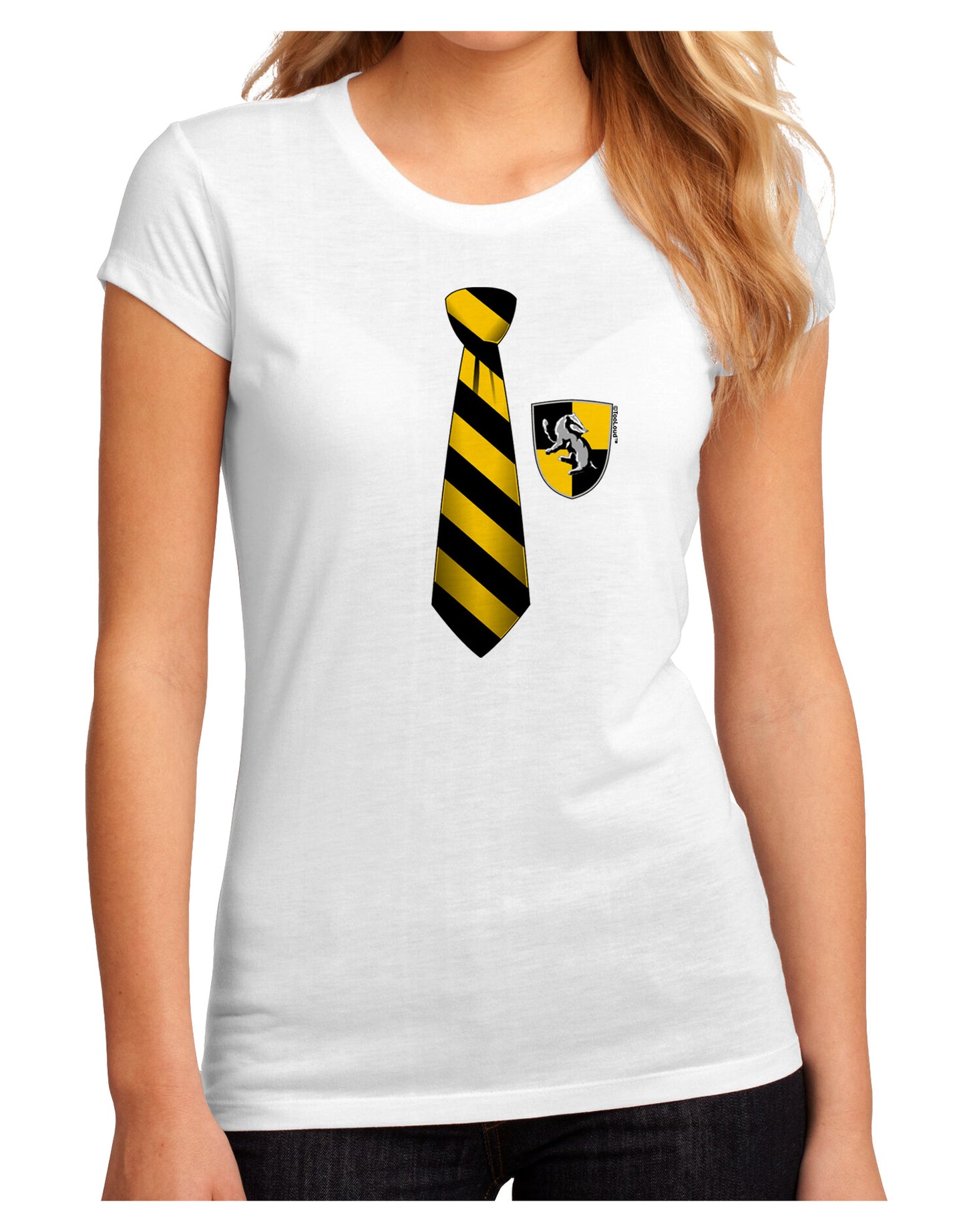 TooLoud Wizard Tie Yellow and Black Juniors Petite Sublimate Tee-TooLoud-White-Small-Davson Sales
