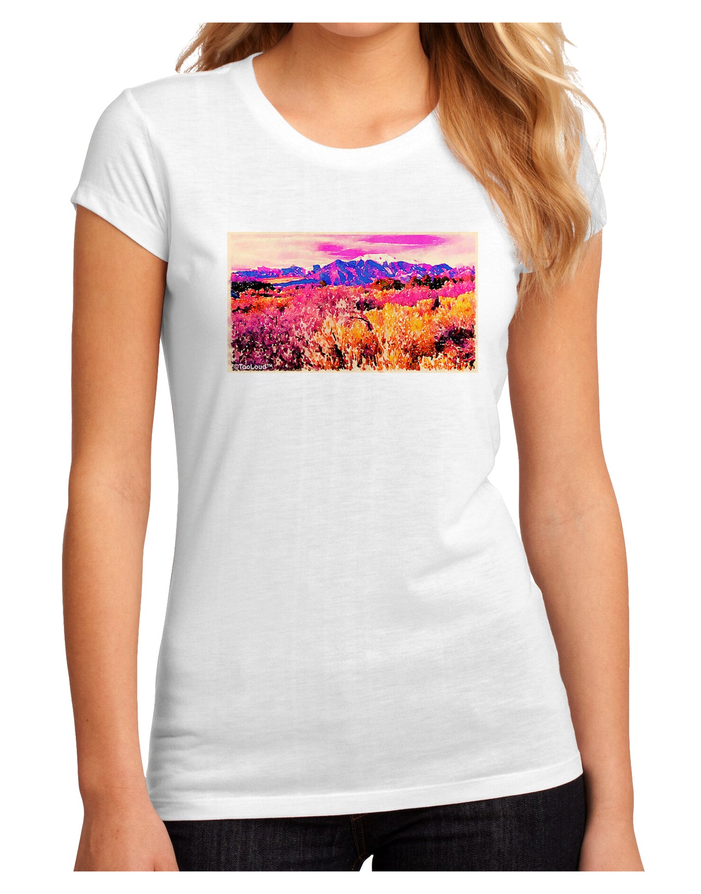 Colorful Colorado Mountains Juniors Petite Sublimate Tee-TooLoud-White-Small-Davson Sales
