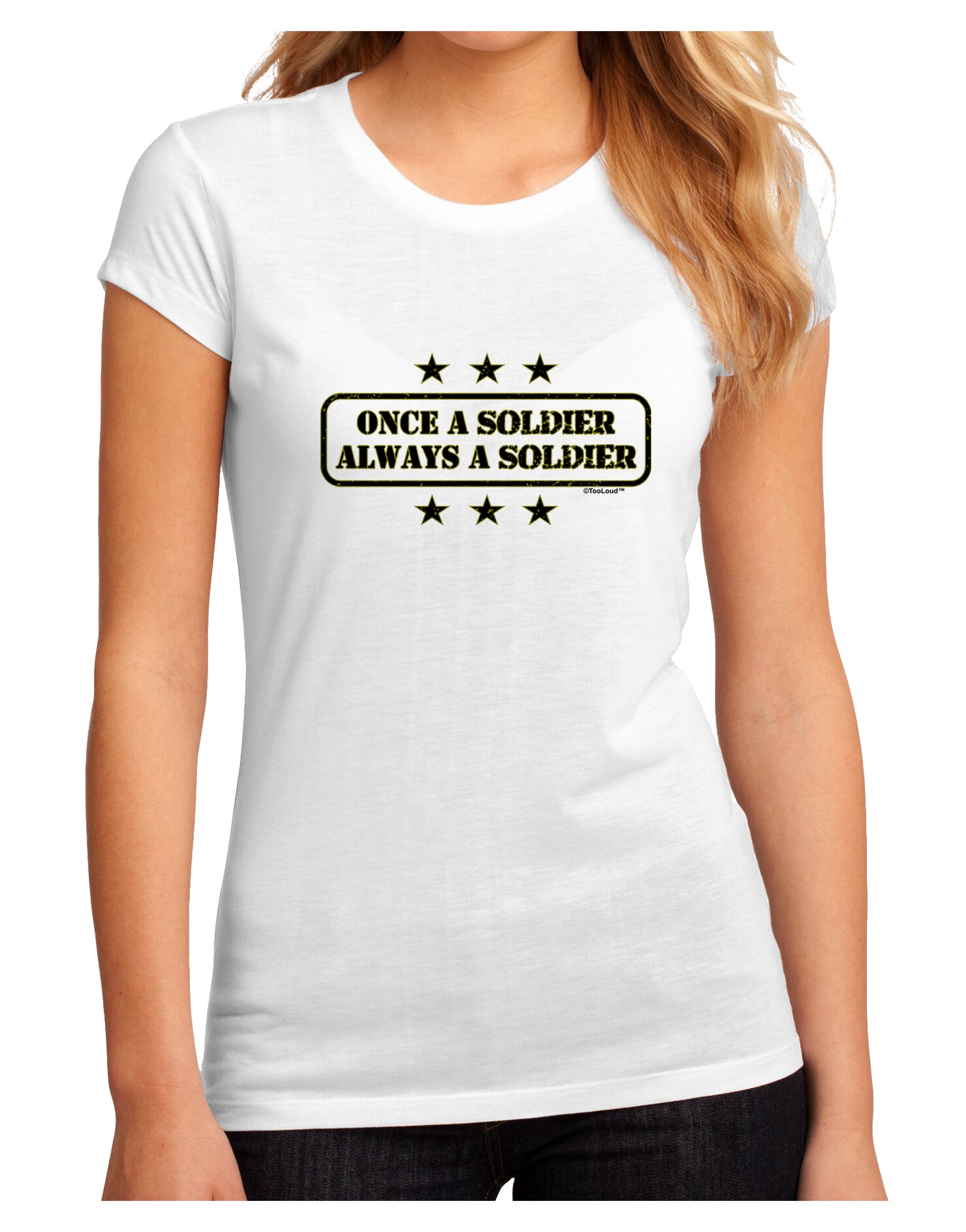 Always A Soldier Juniors Petite Sublimate Tee-TooLoud-White-Small-Davson Sales