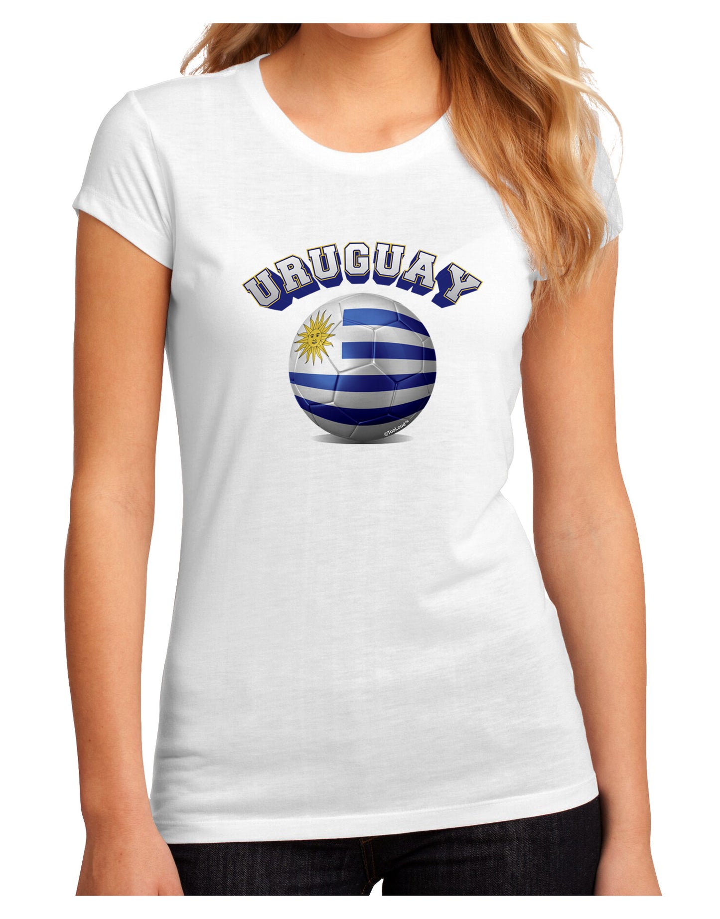 Soccer Ball Flag - Uruguay Juniors Petite Sublimate Tee-TooLoud-White-Small-Davson Sales