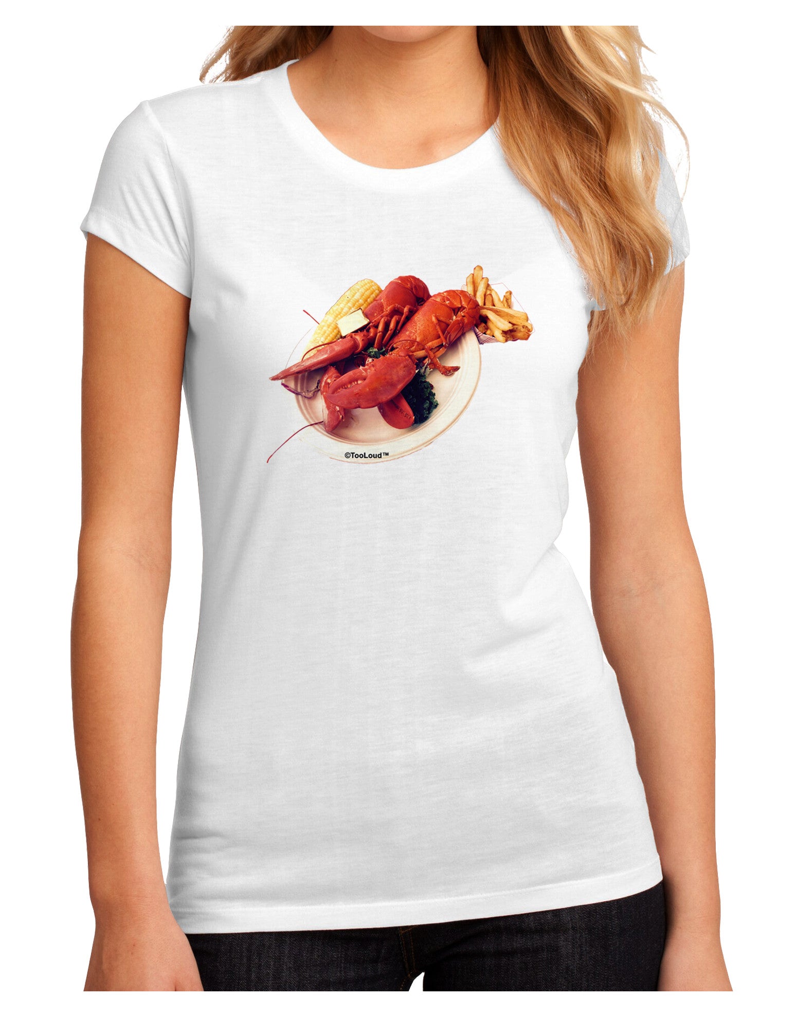 Lobster Plate Juniors Sublimate Tee-TooLoud-White-Small-Davson Sales