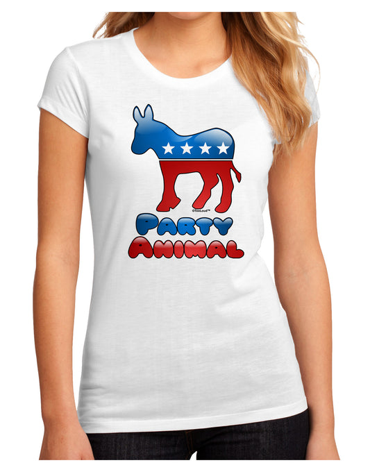Democrat Party Animal Juniors Petite Sublimate Tee-TooLoud-White-Small-Davson Sales