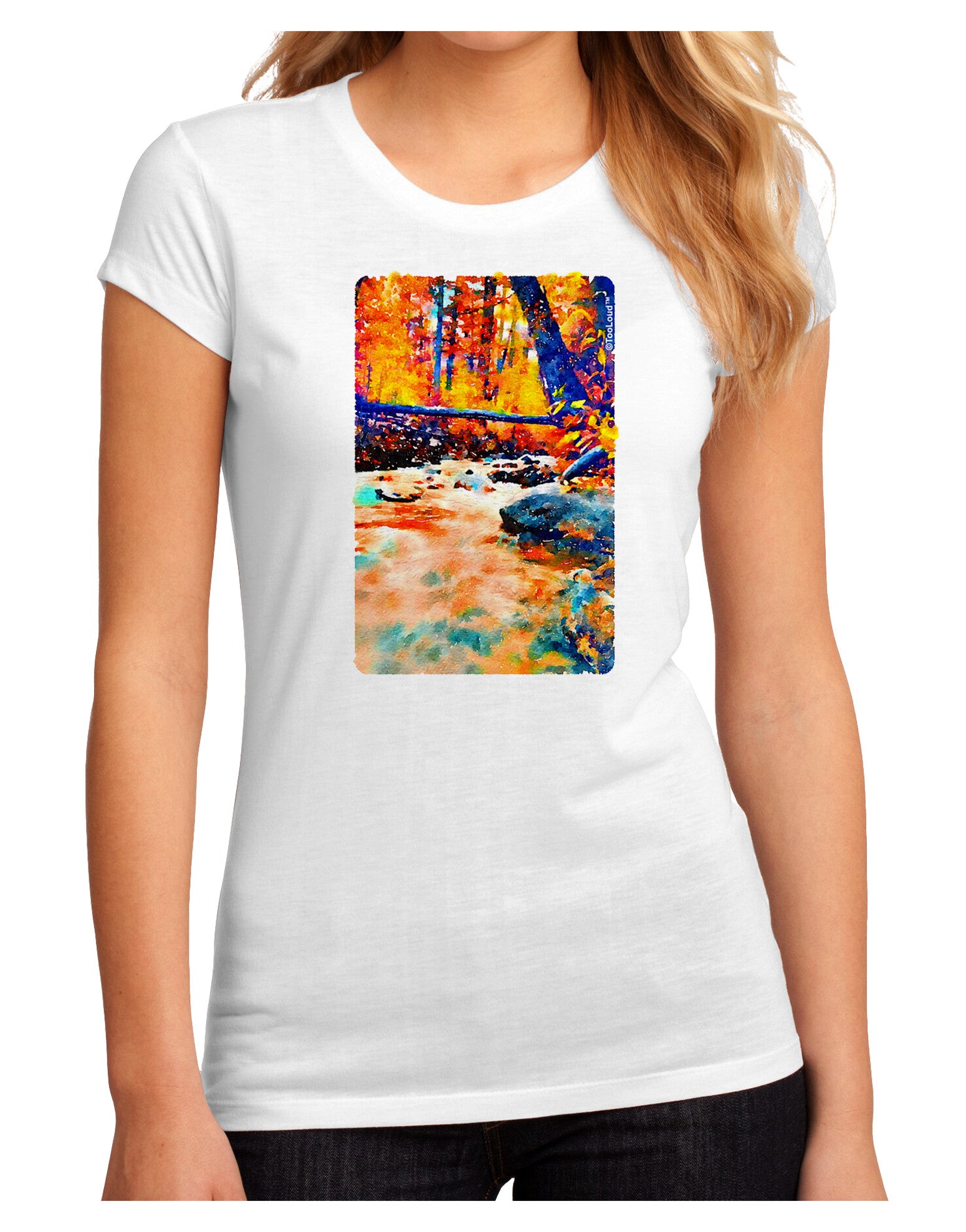 Mt Shavano Colorado Watercolor Juniors Sublimate Tee-TooLoud-White-Small-Davson Sales