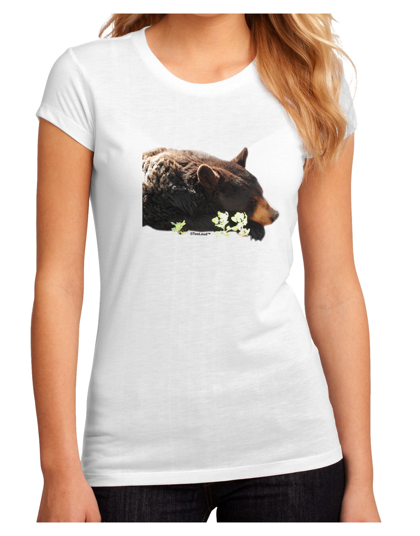 Laying Black Bear Cutout Juniors Petite Sublimate Tee-Womens T-Shirt-TooLoud-White-Small-Davson Sales