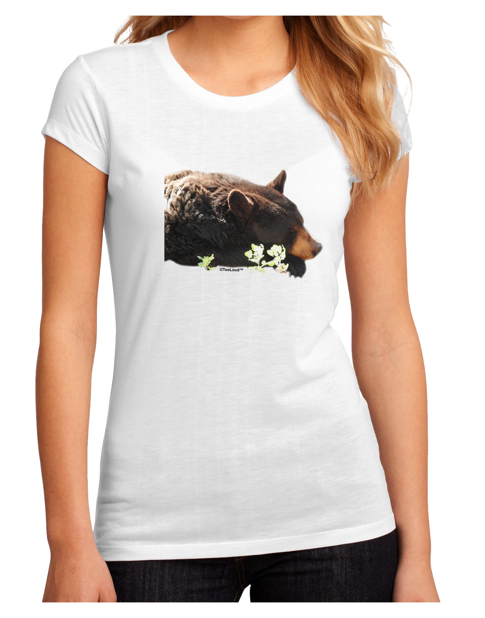 Laying Black Bear Cutout Juniors Petite Sublimate Tee-Womens T-Shirt-TooLoud-White-Small-Davson Sales