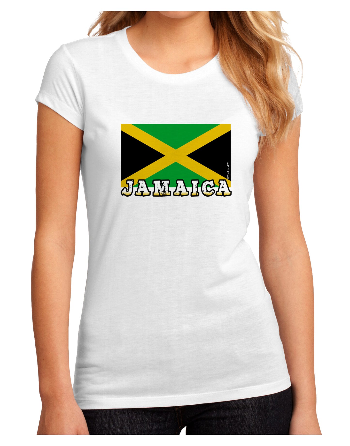 Jamaica Flag Juniors Petite Sublimate Tee-TooLoud-White-Small-Davson Sales