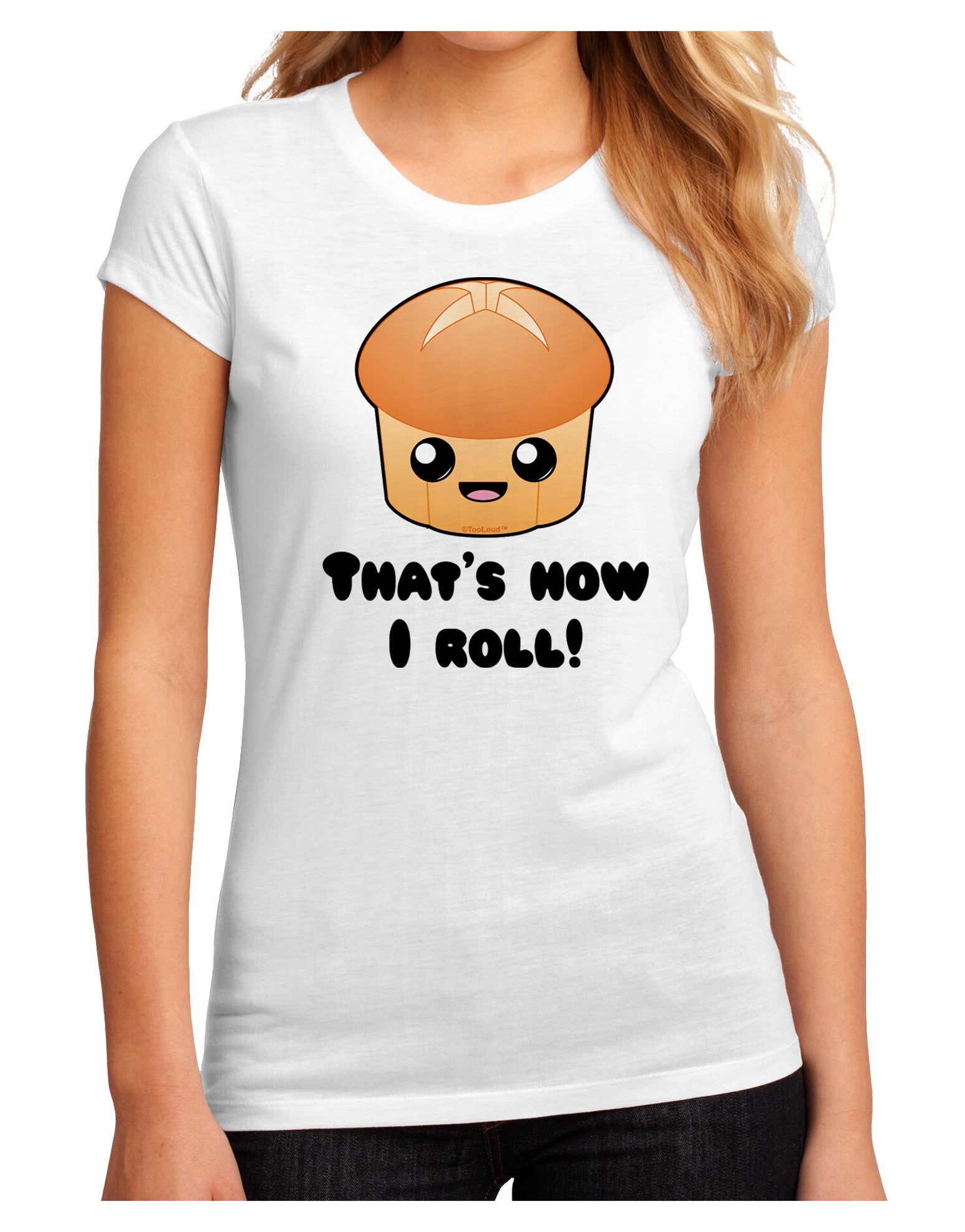 How I Roll Cute Roll Juniors Sublimate Tee-TooLoud-White-Small-Davson Sales