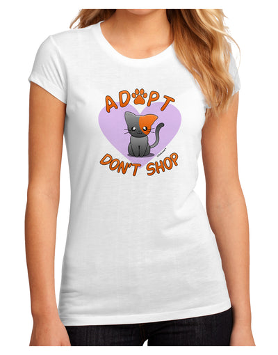 Adopt Don't Shop Cute Kitty Juniors Petite Sublimate Tee-TooLoud-White-Small-Davson Sales