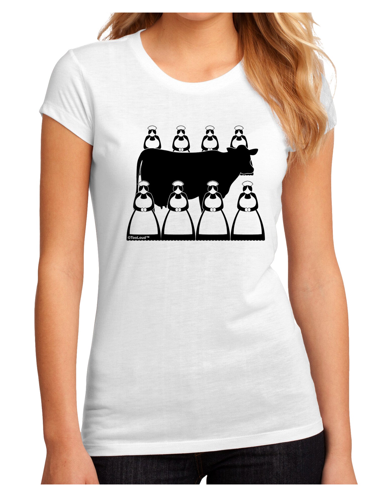 Eight Maids A Milking Juniors Sublimate Tee-TooLoud-White-Small-Davson Sales