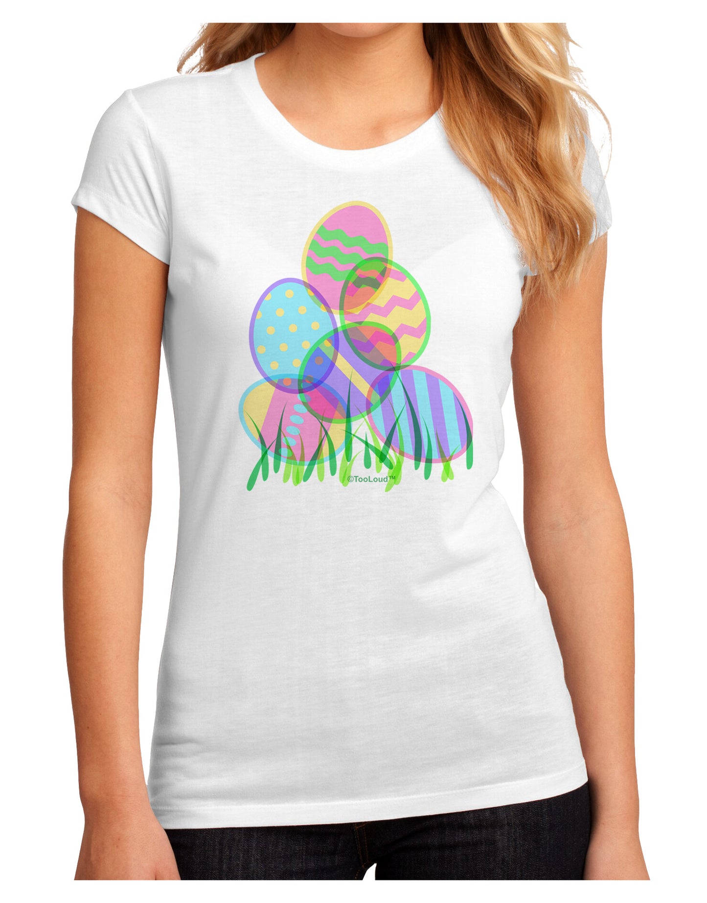 Gel Look Easter Eggs Juniors Petite Sublimate Tee-TooLoud-White-Small-Davson Sales