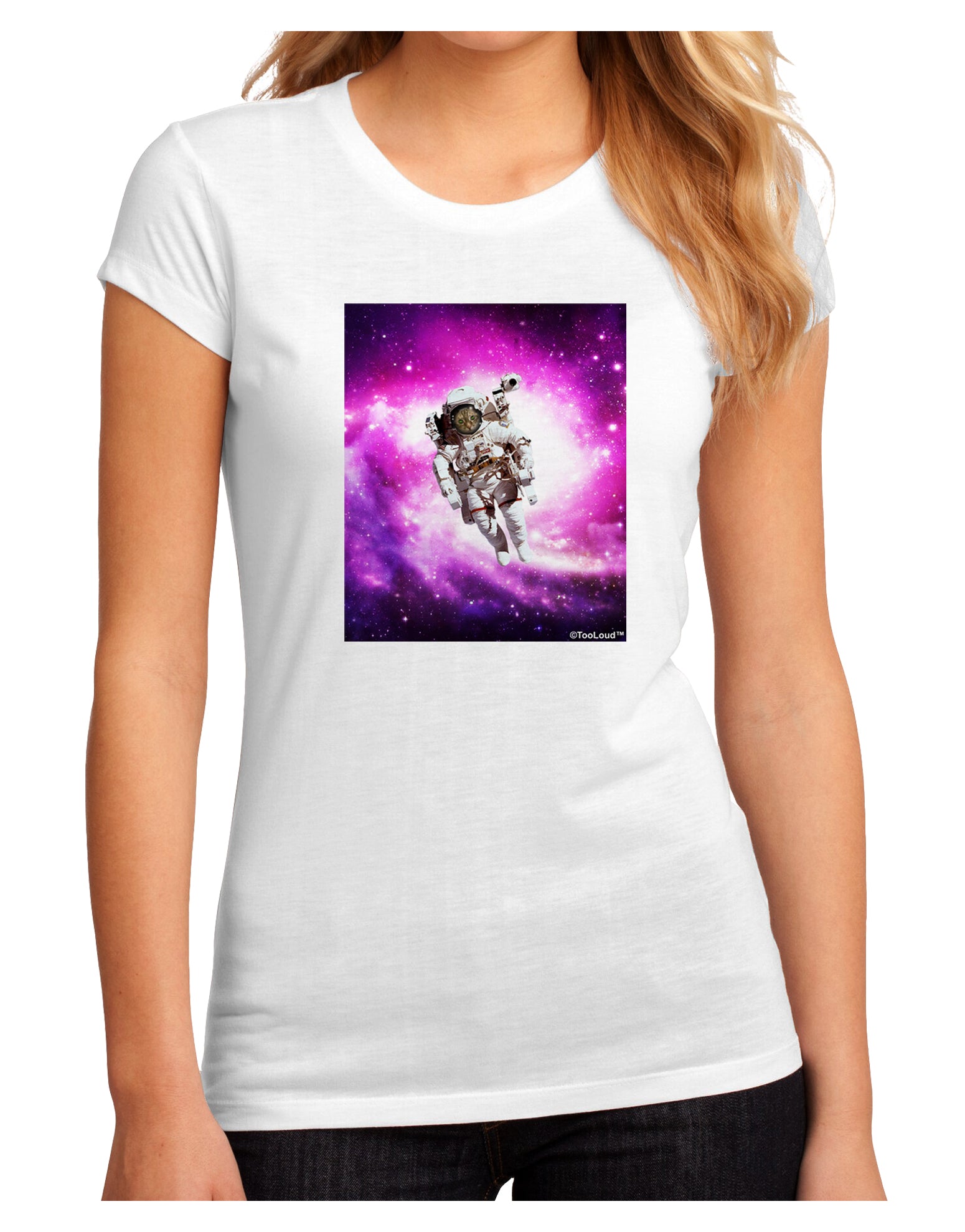 Astronaut Cat Juniors Petite Sublimate Tee-TooLoud-White-Small-Davson Sales