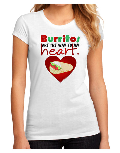 Burritos Are the Way To My Heart Juniors Petite Sublimate Tee-TooLoud-White-Small-Davson Sales