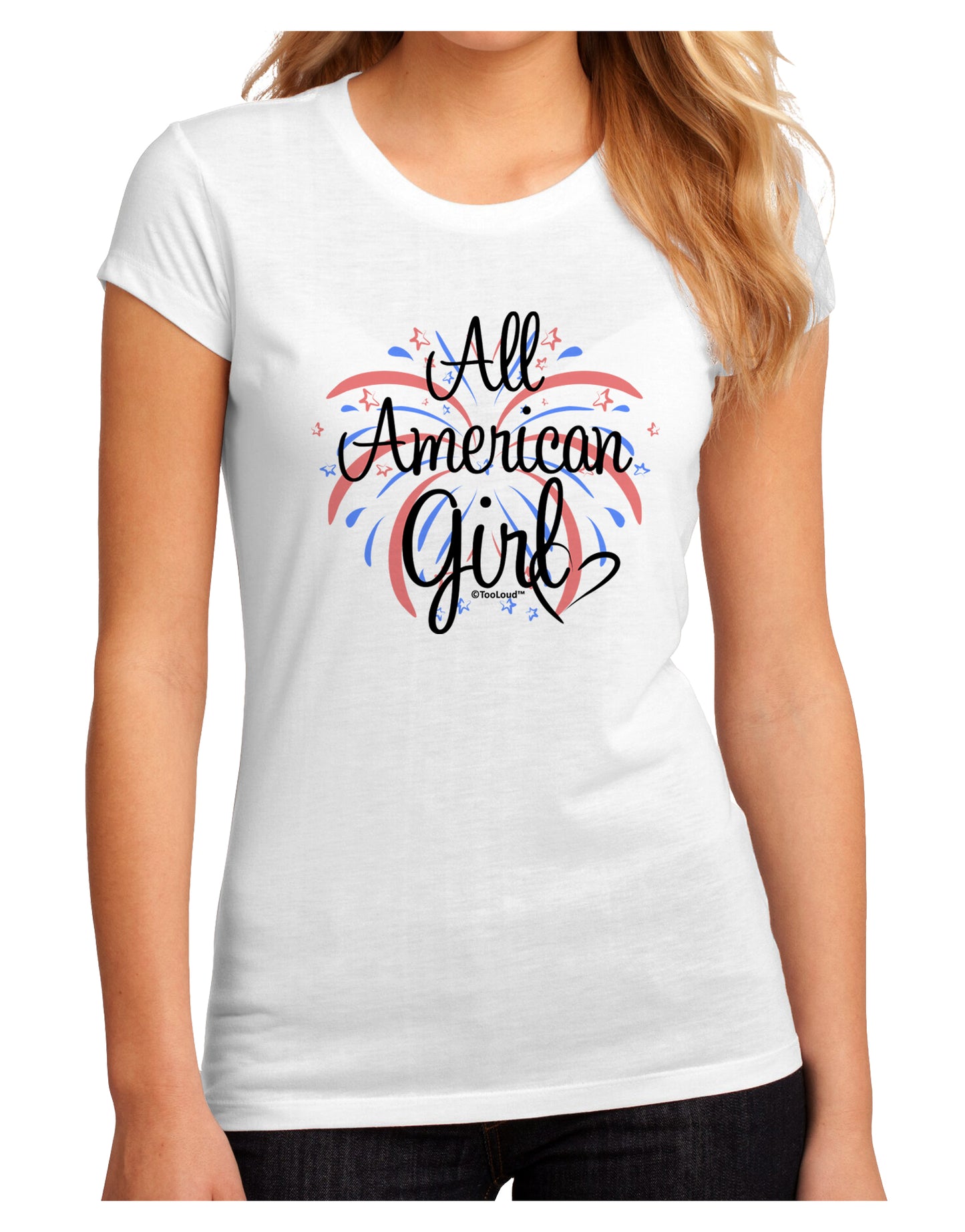 All American Girl - Fireworks and Heart Juniors Sublimate Tee by TooLoud-Womens T-Shirt-TooLoud-White-Small-Davson Sales