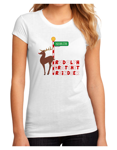 Rudolf Ratchet Reindeer Color Text Juniors Sublimate Tee-TooLoud-White-Small-Davson Sales