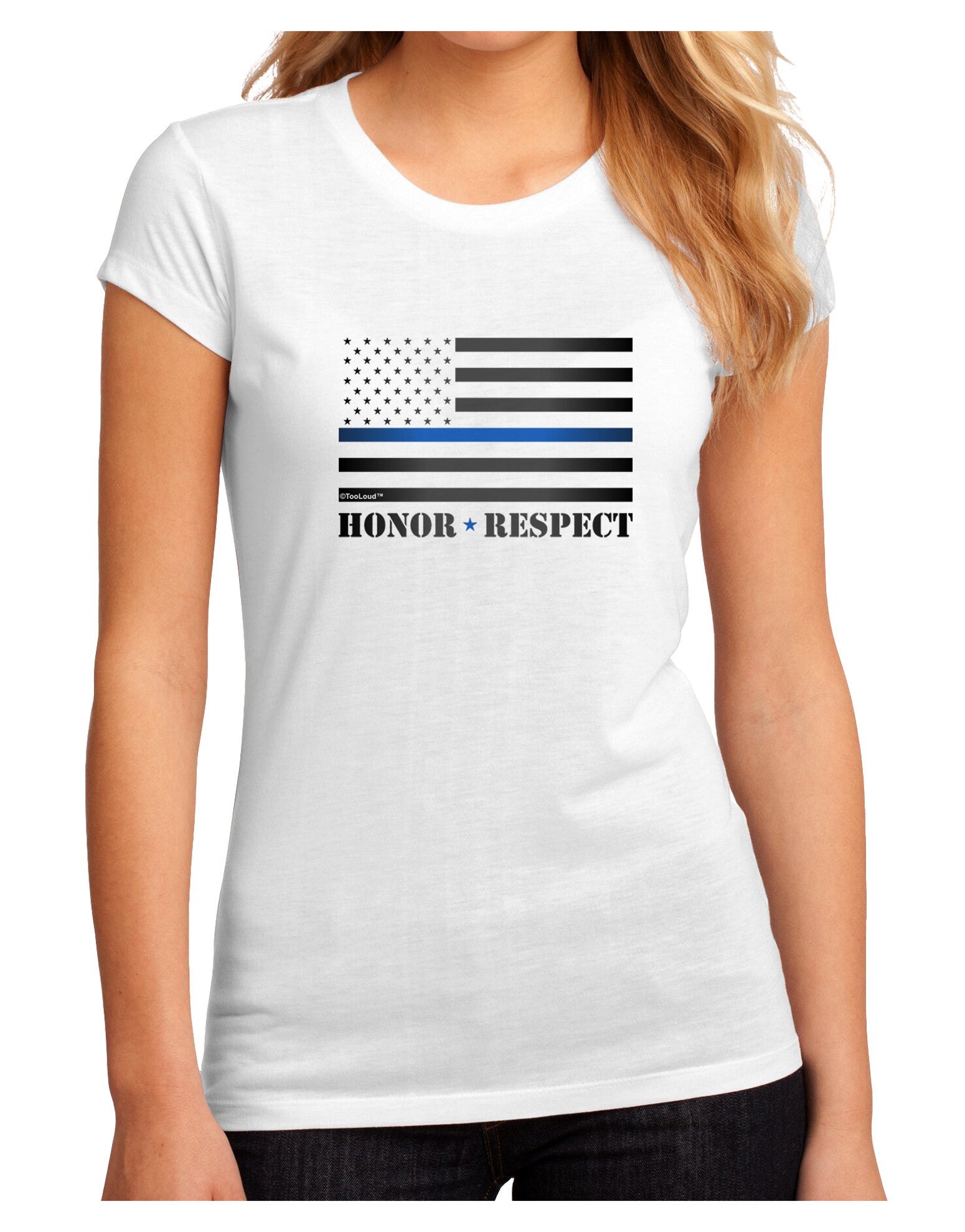 Honor Respect Blue Line Juniors Petite Sublimate Tee-Womens T-Shirt-TooLoud-White-Small-Davson Sales