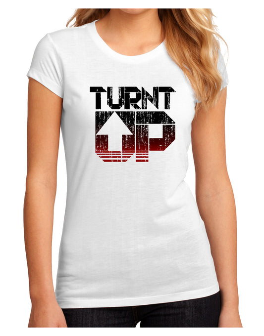 TooLoud Turnt Up Distressed Juniors Petite Sublimate Tee-Womens T-Shirt-TooLoud-White-Small-Davson Sales