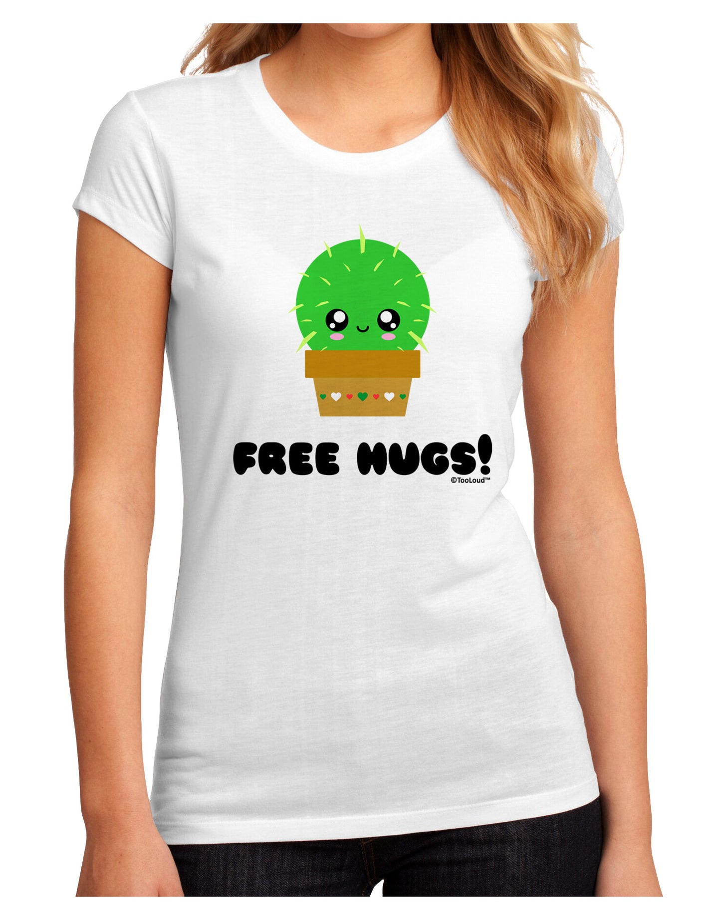 Cute Cactus - Free Hugs Juniors Sublimate Tee-Womens T-Shirt-TooLoud-White-Small-Davson Sales