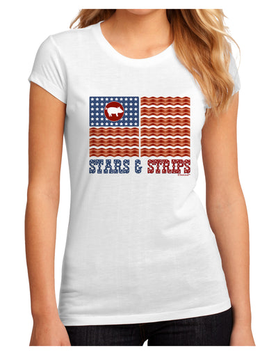 American Bacon Flag - Stars and Strips Juniors Sublimate Tee-TooLoud-White-Small-Davson Sales