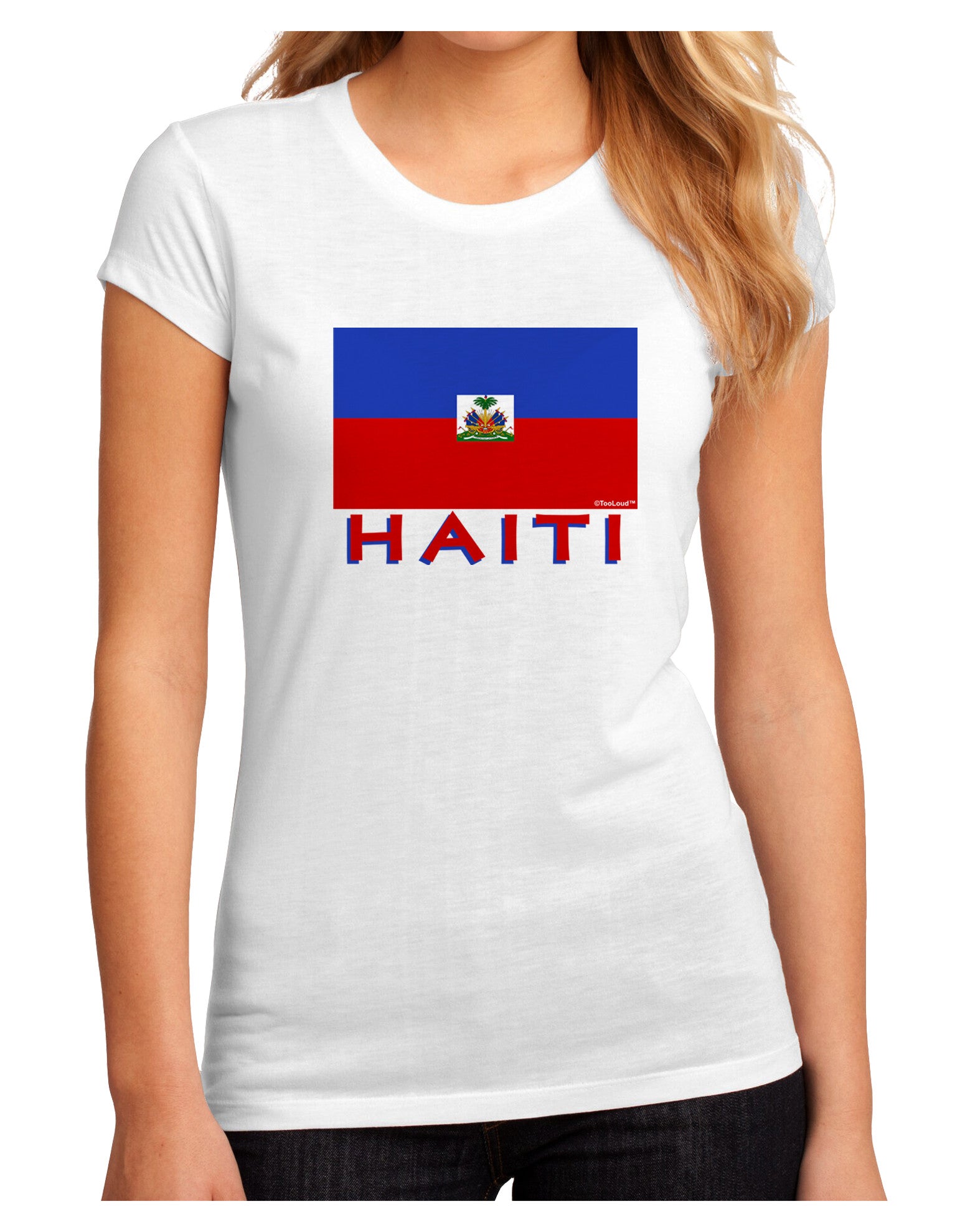 Haiti Flag Juniors Petite Sublimate Tee-TooLoud-White-Small-Davson Sales