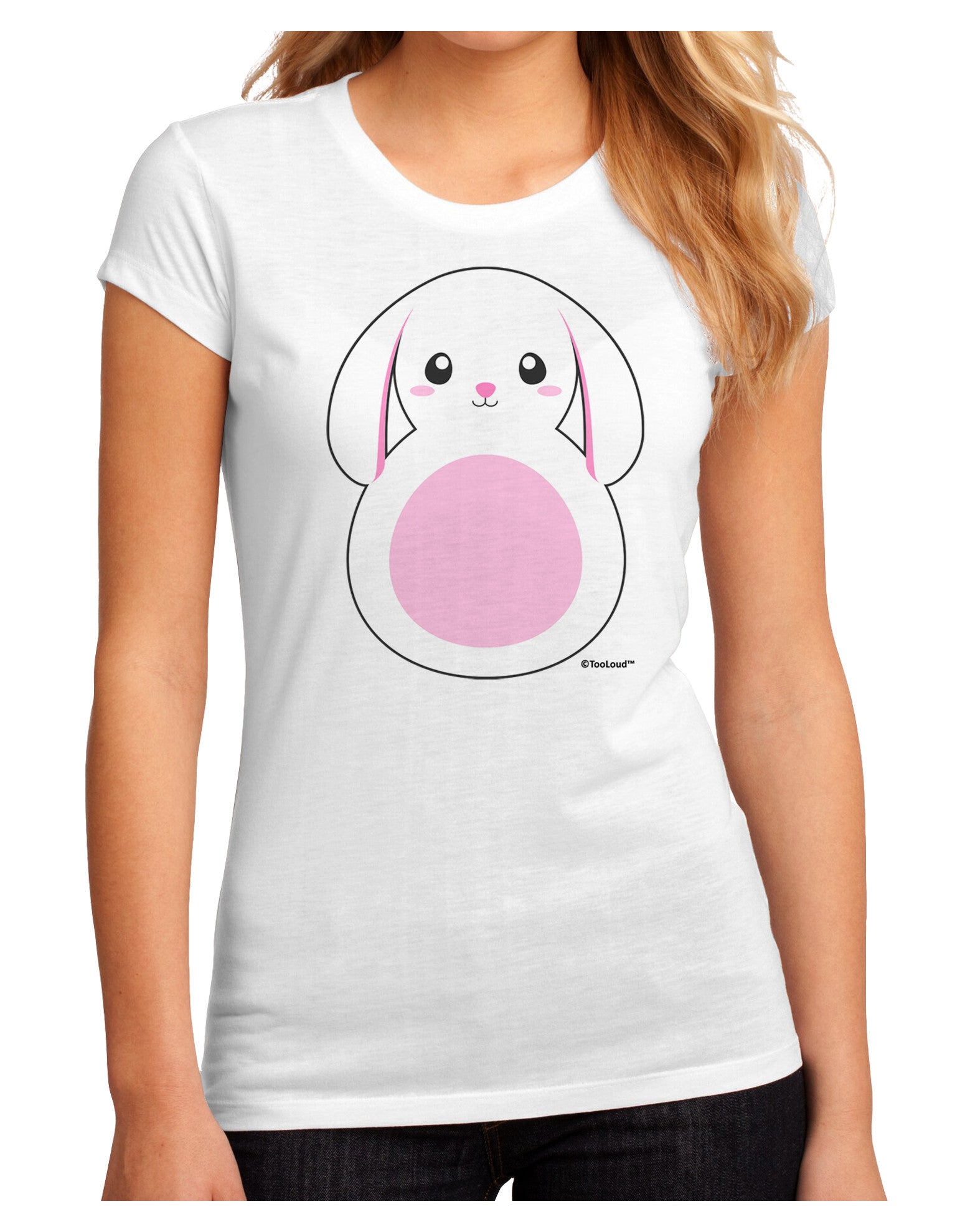TooLoud Cute Bunny with Floppy Ears - Pink Juniors Sublimate Tee-Womens T-Shirt-TooLoud-White-Small-Davson Sales