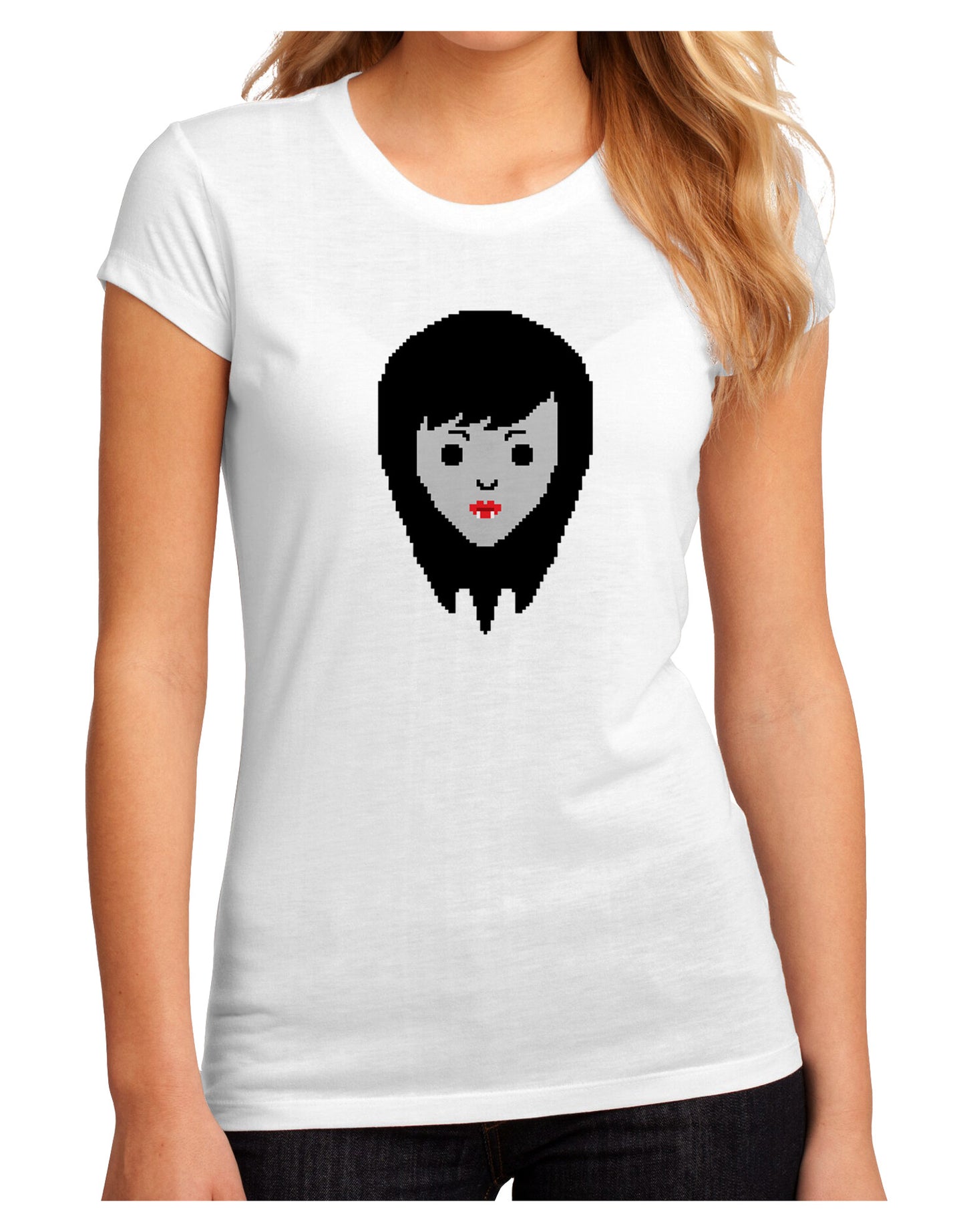 Cute Pixel Vampire Female Juniors Sublimate Tee-TooLoud-White-Small-Davson Sales