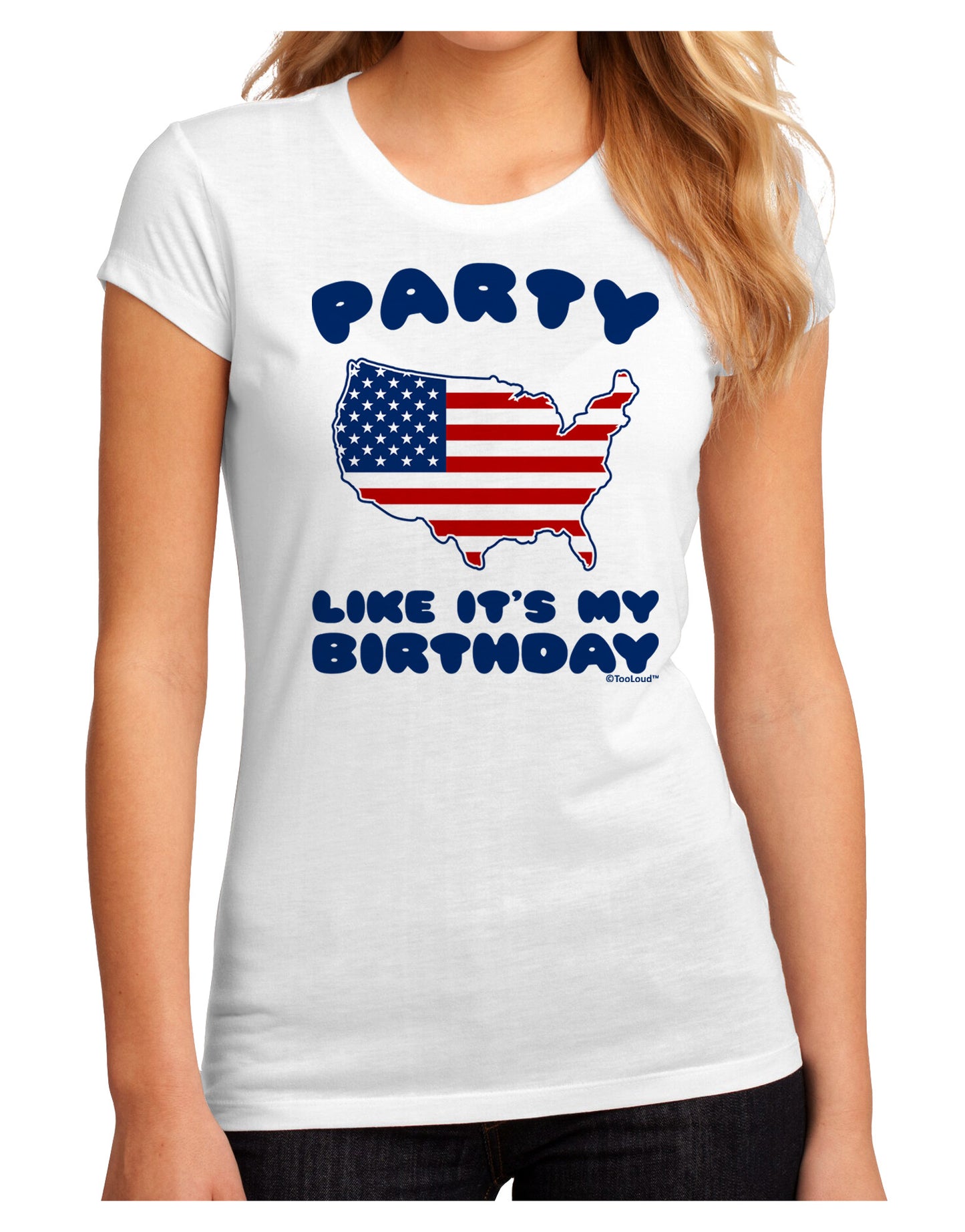 Party Like It's My Birthday - 4th of July Juniors Sublimate Tee-TooLoud-White-Small-Davson Sales