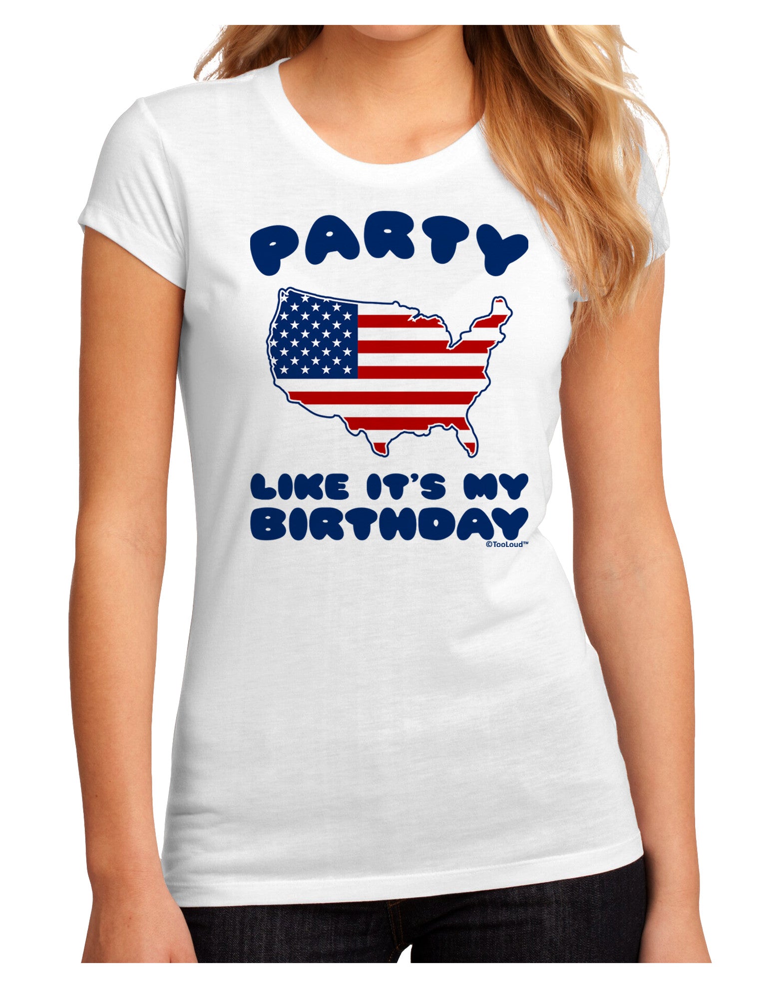 Party Like It's My Birthday - 4th of July Juniors Sublimate Tee-TooLoud-White-Small-Davson Sales