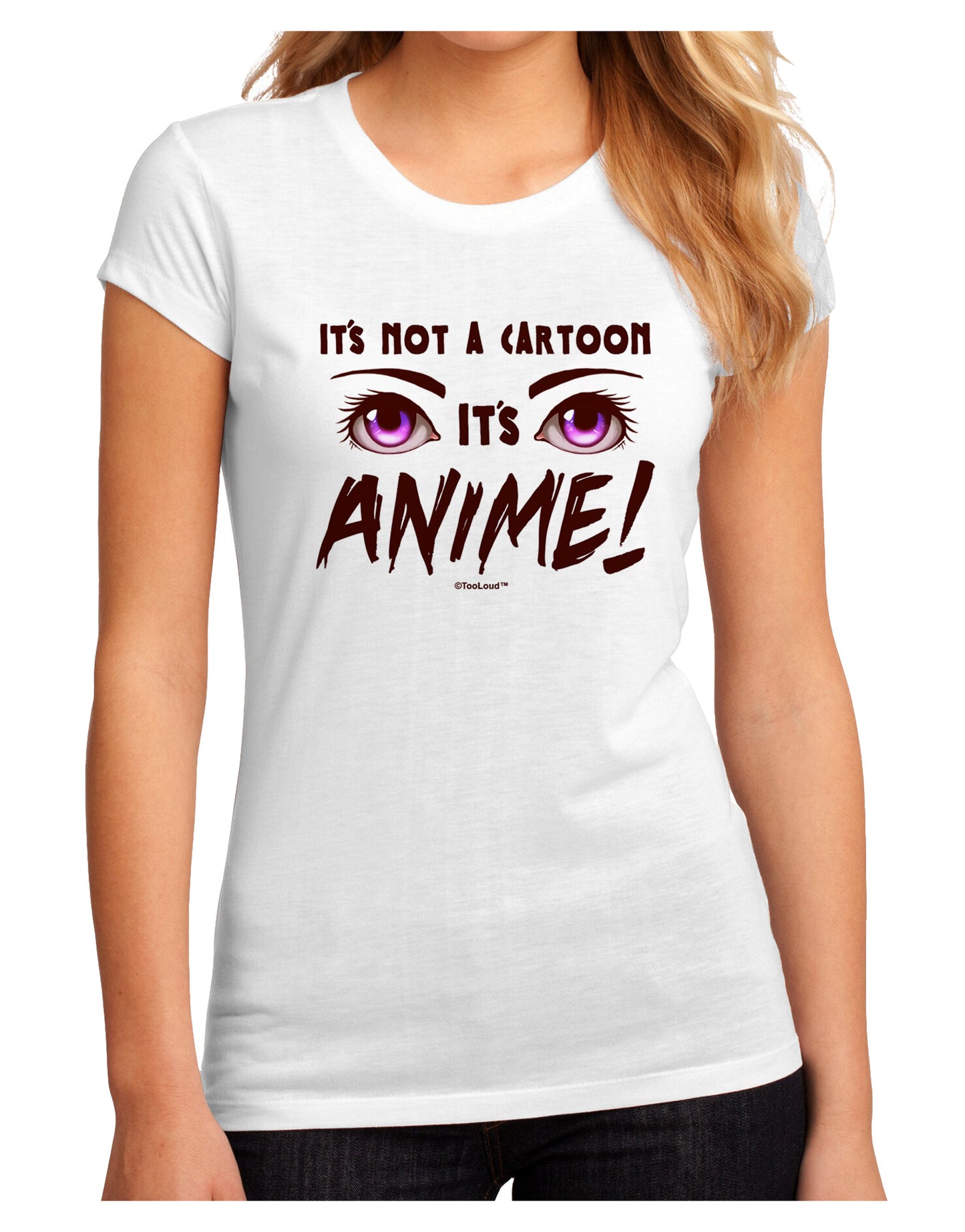 Not A Cartoon Eyes Magenta Juniors Petite Sublimate Tee-TooLoud-White-Small-Davson Sales
