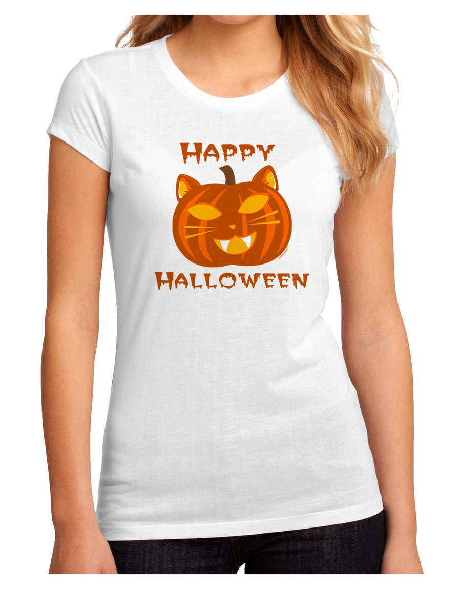 Cat-O-Lantern With Text Juniors Sublimate Tee-TooLoud-White-2XL-Davson Sales