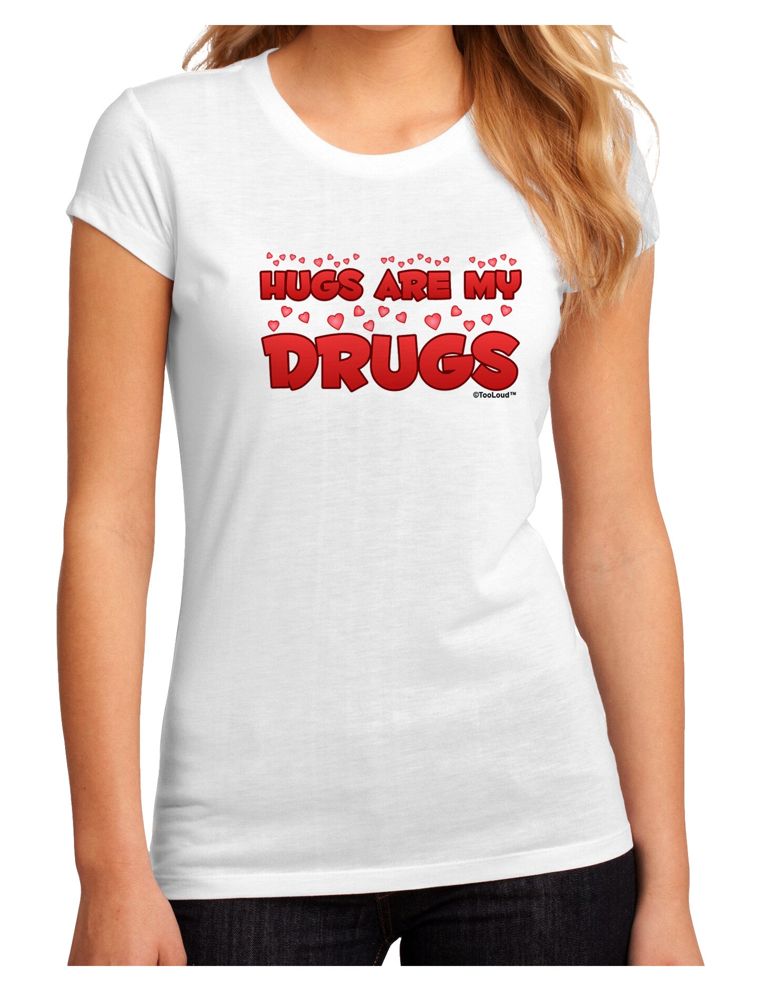 Hugs Are My Drugs Juniors Petite Sublimate Tee-Womens T-Shirt-TooLoud-White-Small-Davson Sales