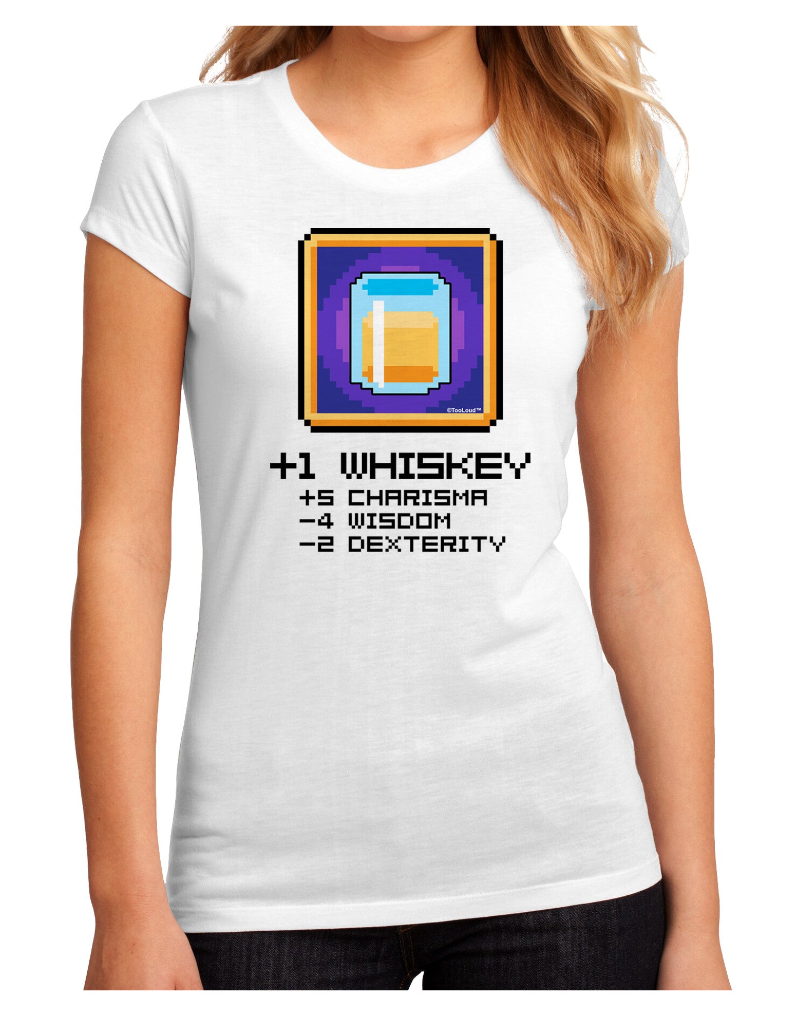 Pixel Whiskey Item Juniors Petite Sublimate Tee-TooLoud-White-Small-Davson Sales