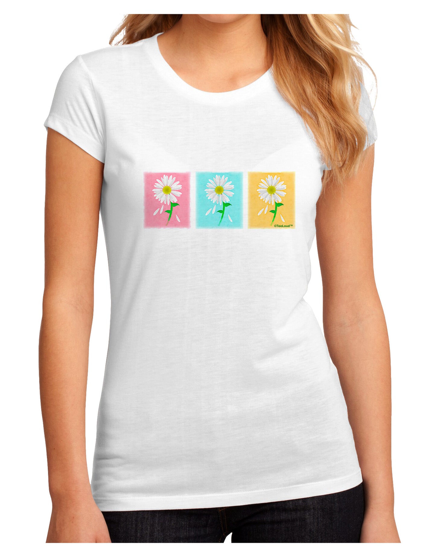Pretty Daisies Watercolor Juniors Petite Sublimate Tee-Womens T-Shirt-TooLoud-White-Small-Davson Sales