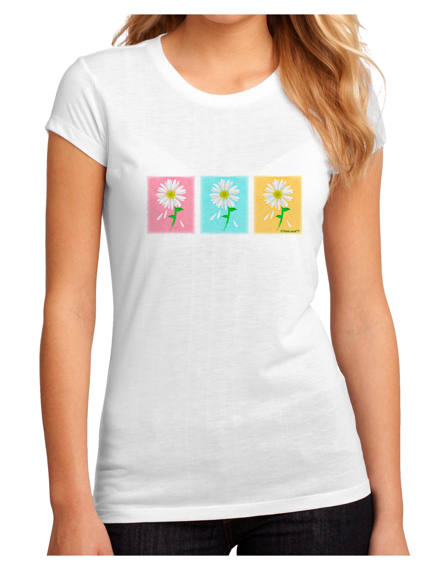 Pretty Daisies Watercolor Juniors Petite Sublimate Tee-Womens T-Shirt-TooLoud-White-Small-Davson Sales