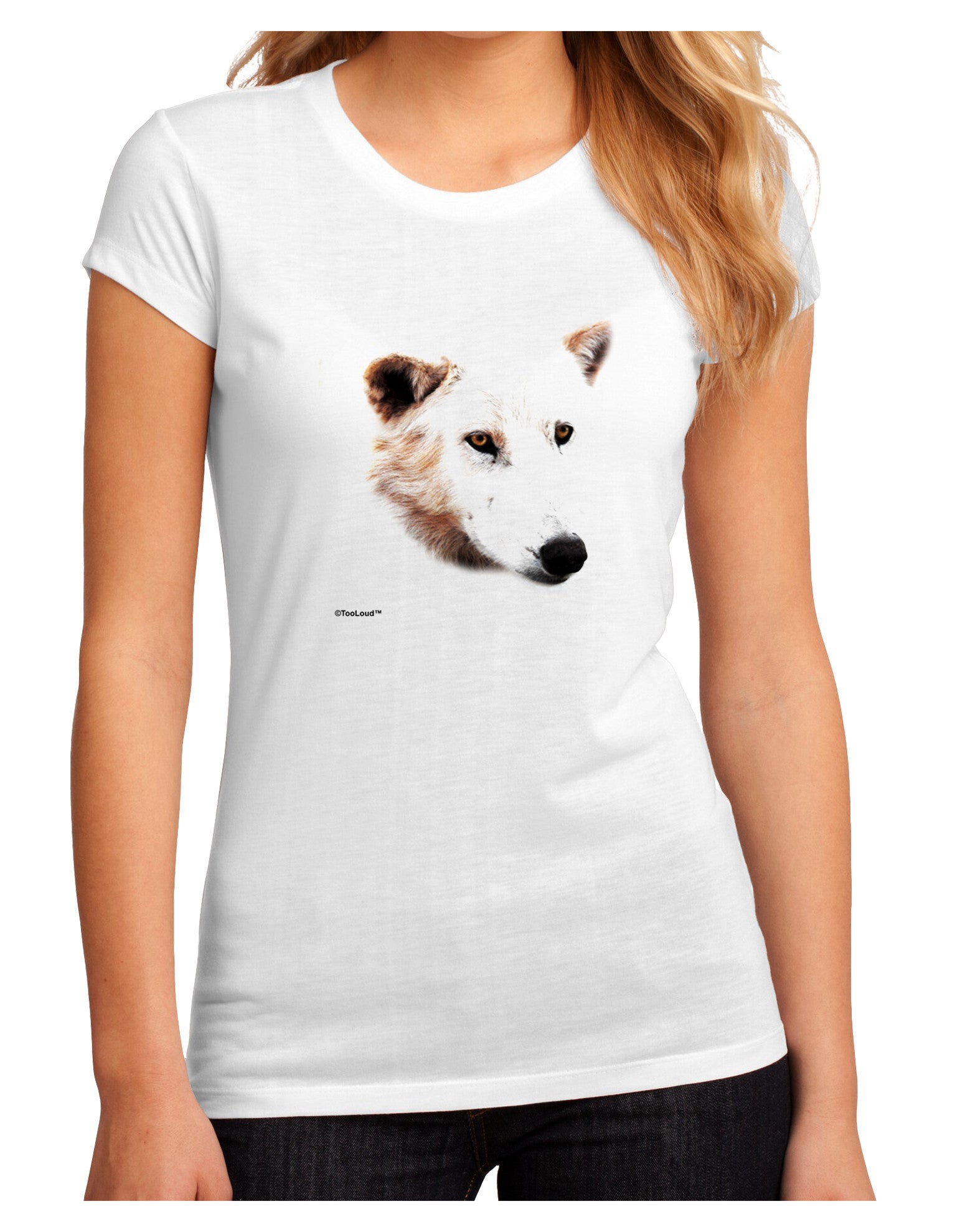 TooLoud White Wolf Head Cutout Juniors Petite Sublimate Tee-Womens T-Shirt-TooLoud-White-Small-Davson Sales