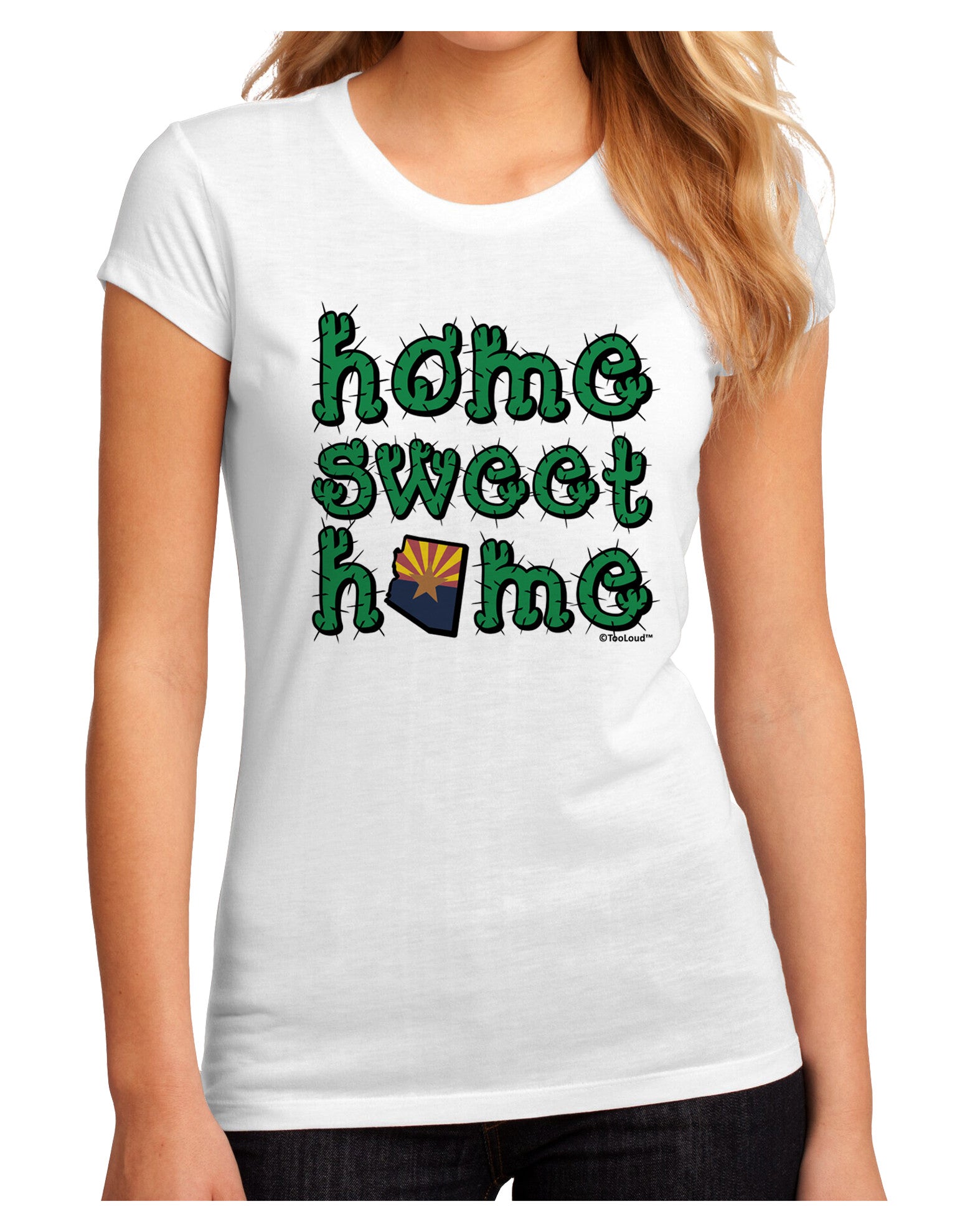 Home Sweet Home - Arizona - Cactus and State Flag Juniors Sublimate Tee by TooLoud-Womens T-Shirt-TooLoud-White-Small-Davson Sales