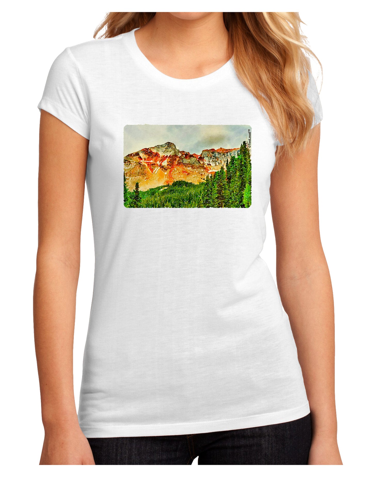 Colorado Forrest Watercolor Juniors Sublimate Tee-TooLoud-White-Small-Davson Sales