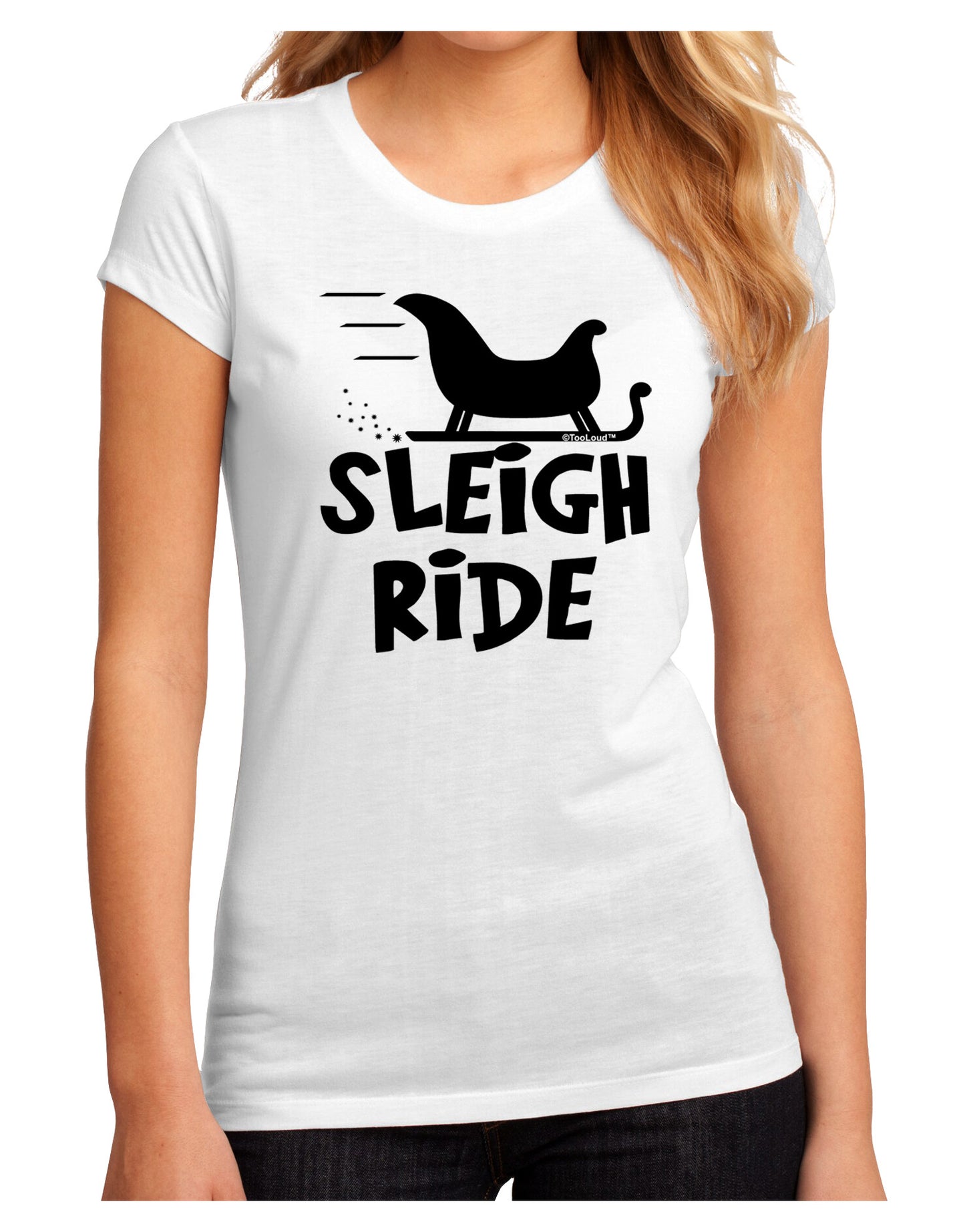 Sleigh Ride BnW Juniors Sublimate Tee-TooLoud-White-Small-Davson Sales