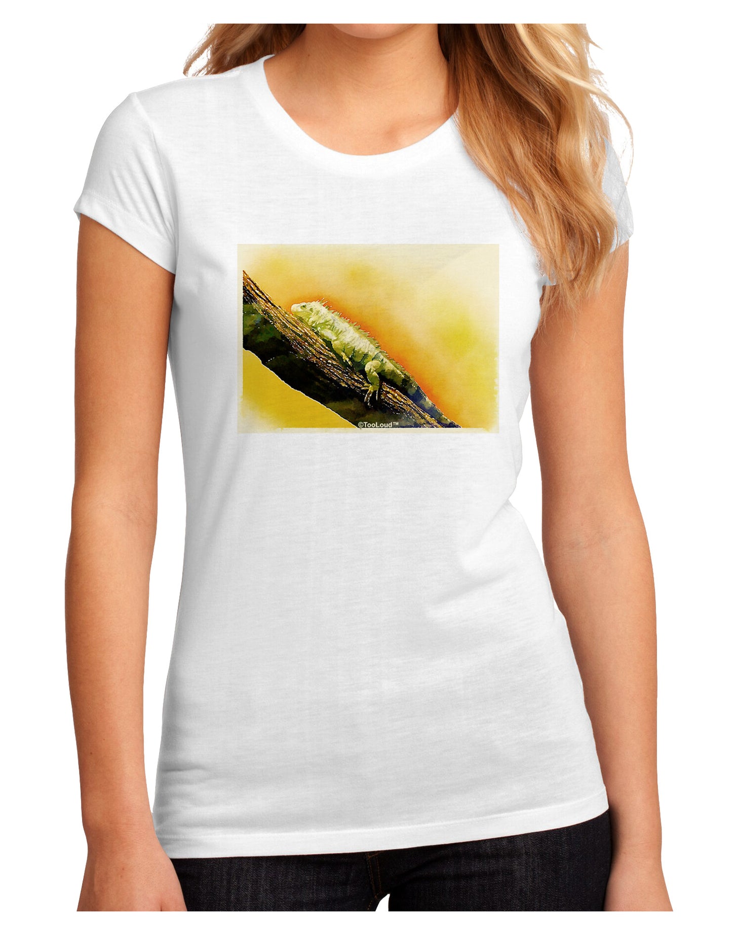Iguana Watercolor Juniors Sublimate Tee-TooLoud-White-Small-Davson Sales