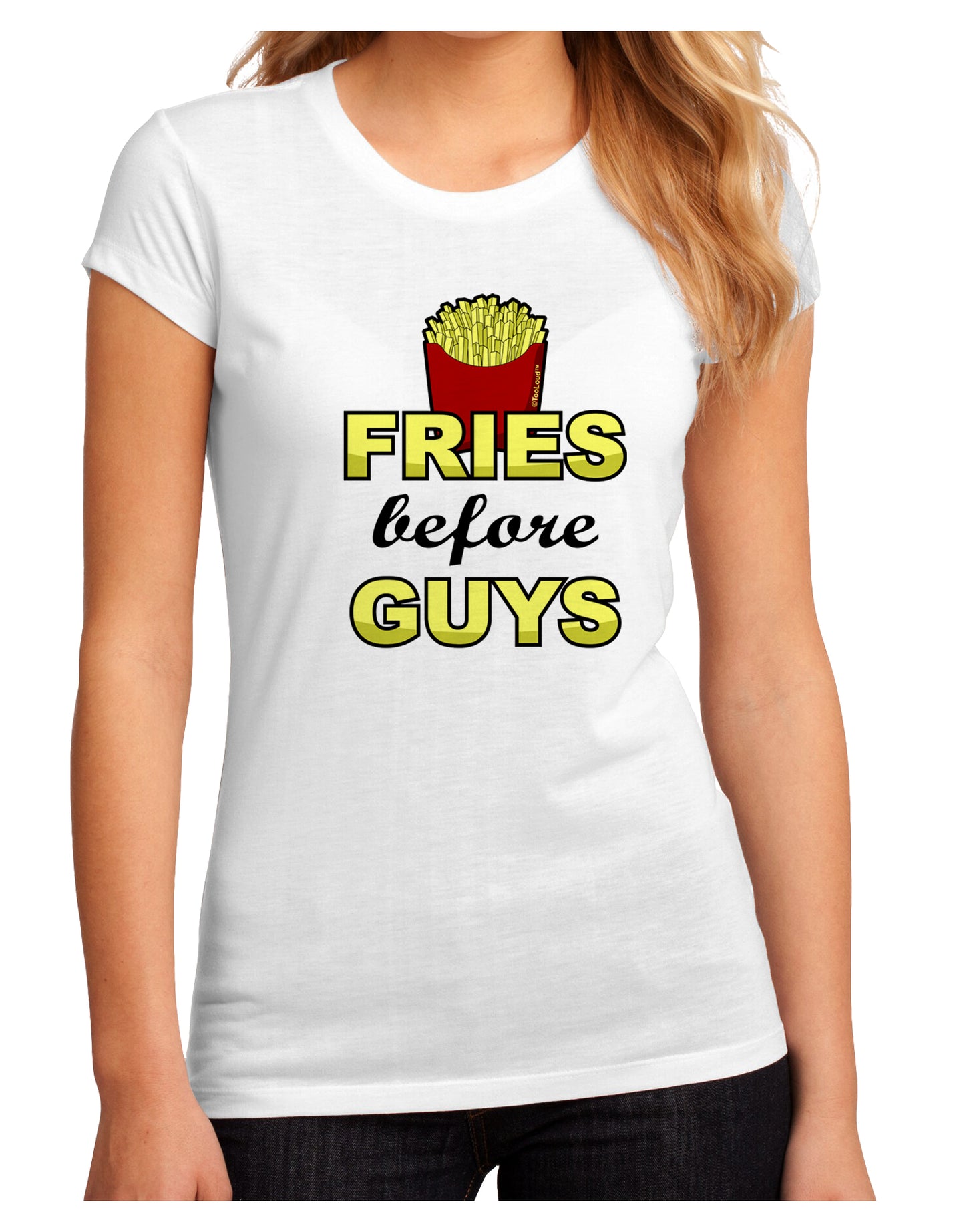 Fries Before Guys Juniors Petite Sublimate Tee by TooLoud-Womens T-Shirt-TooLoud-White-Small-Davson Sales