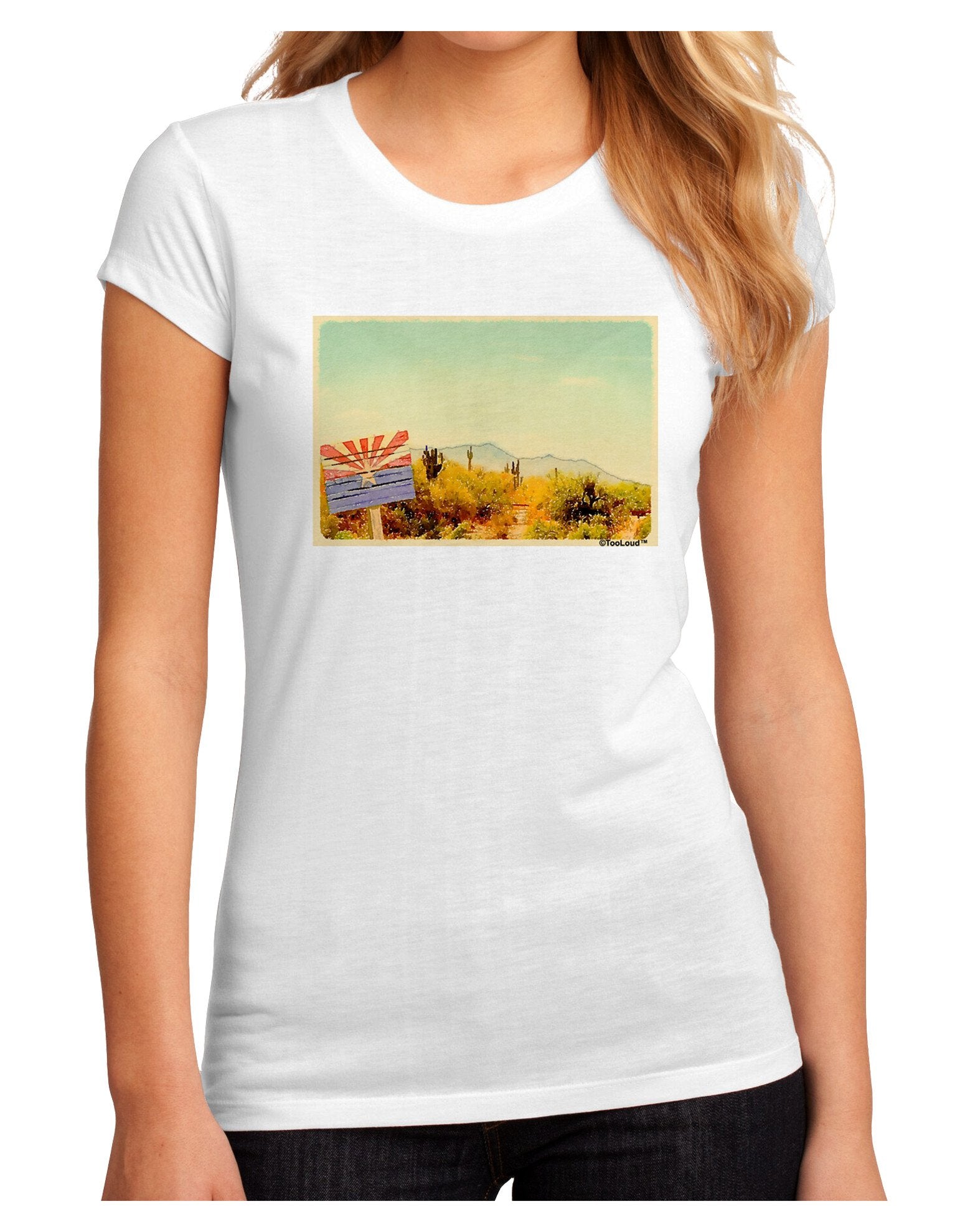 Arizona Scene Watercolor Juniors Sublimate Tee-TooLoud-White-2XL-Davson Sales