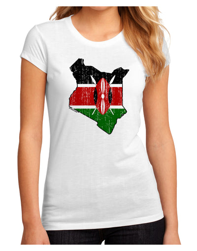 Kenya Flag Silhouette Distressed Juniors Petite Sublimate Tee-TooLoud-White-Small-Davson Sales