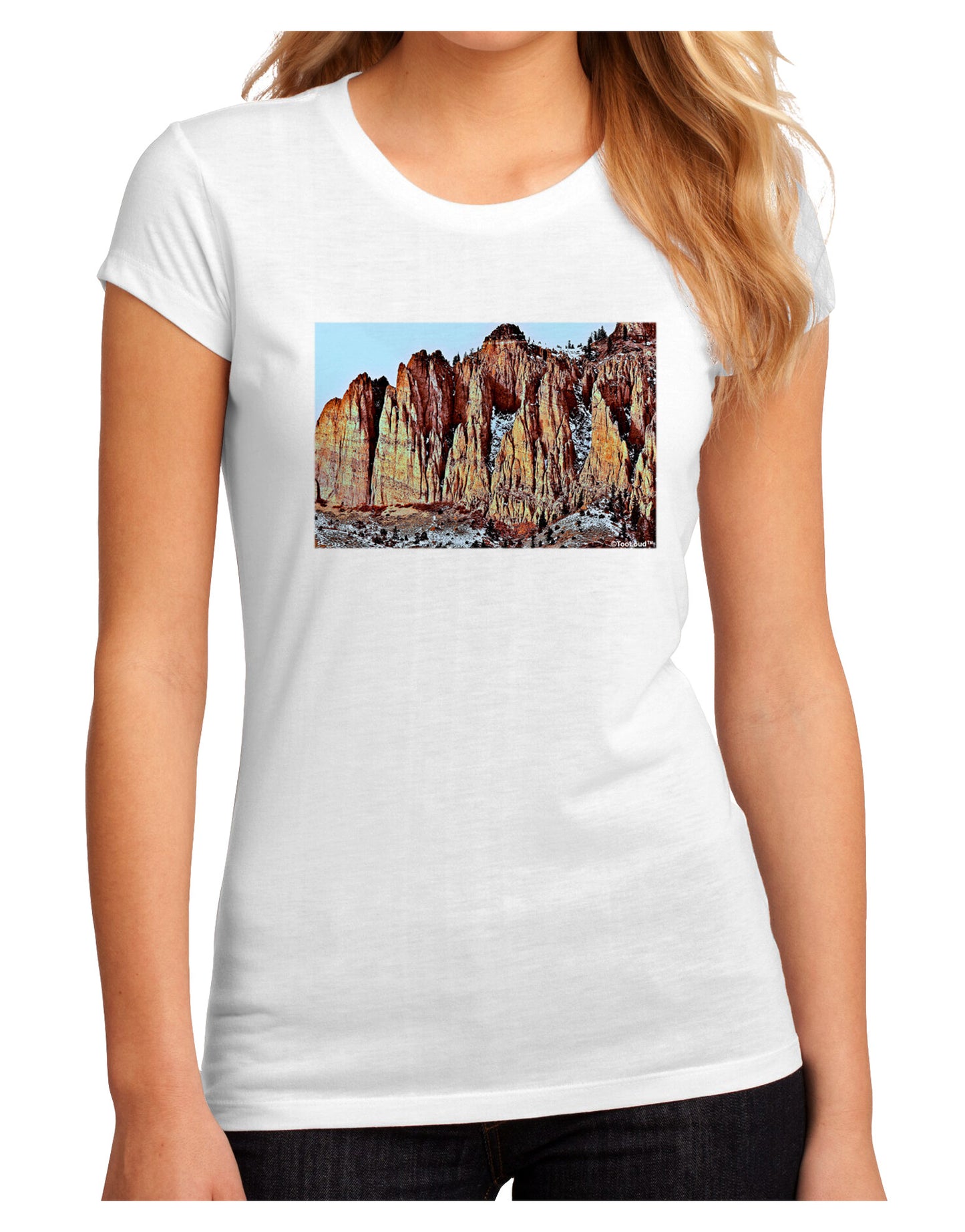 Colorado Mountain Spires Juniors Petite Sublimate Tee-TooLoud-White-Small-Davson Sales