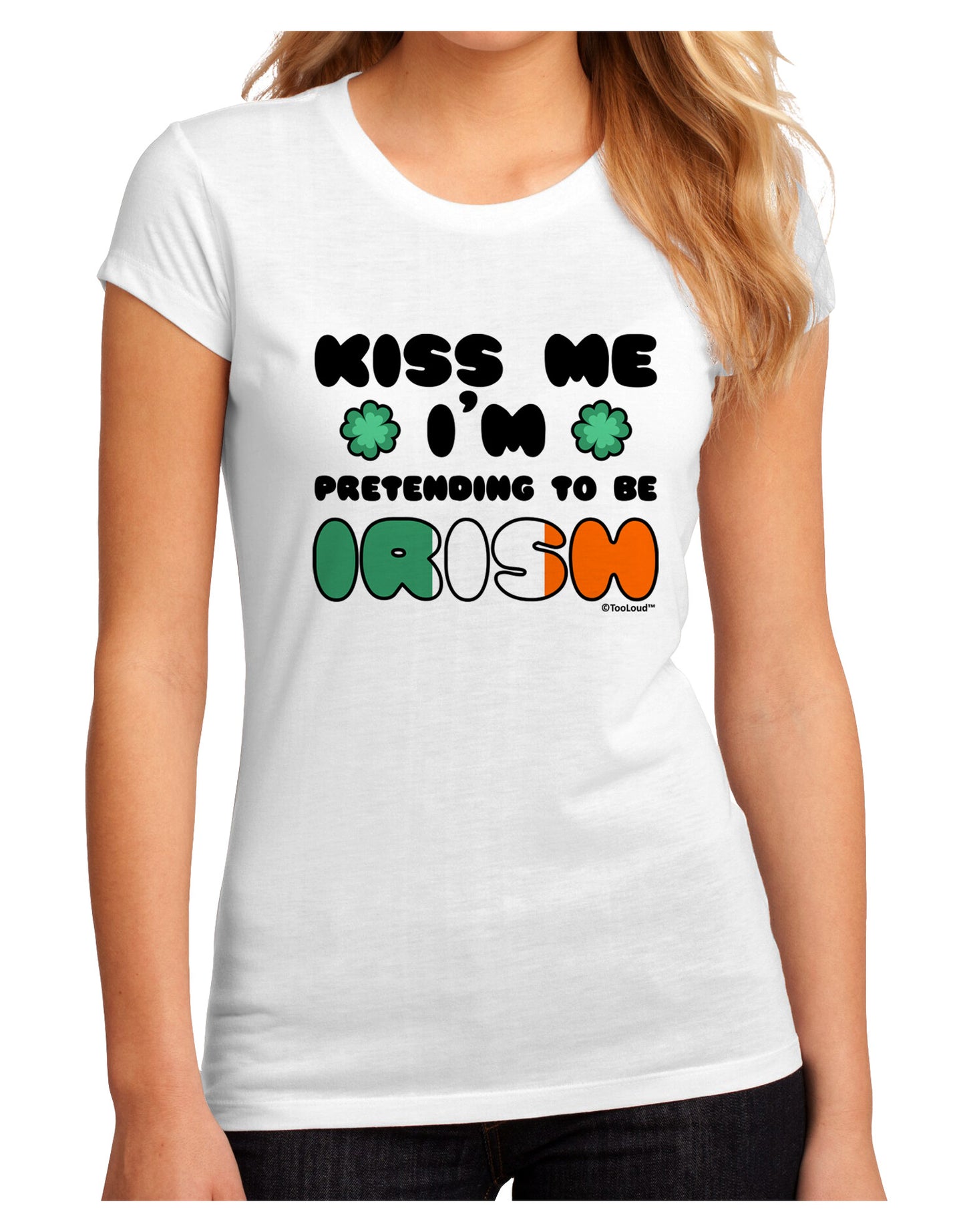 Kiss Me I'm Pretending to Be Irish Juniors Sublimate Tee by TooLoud-Womens T-Shirt-TooLoud-White-Small-Davson Sales
